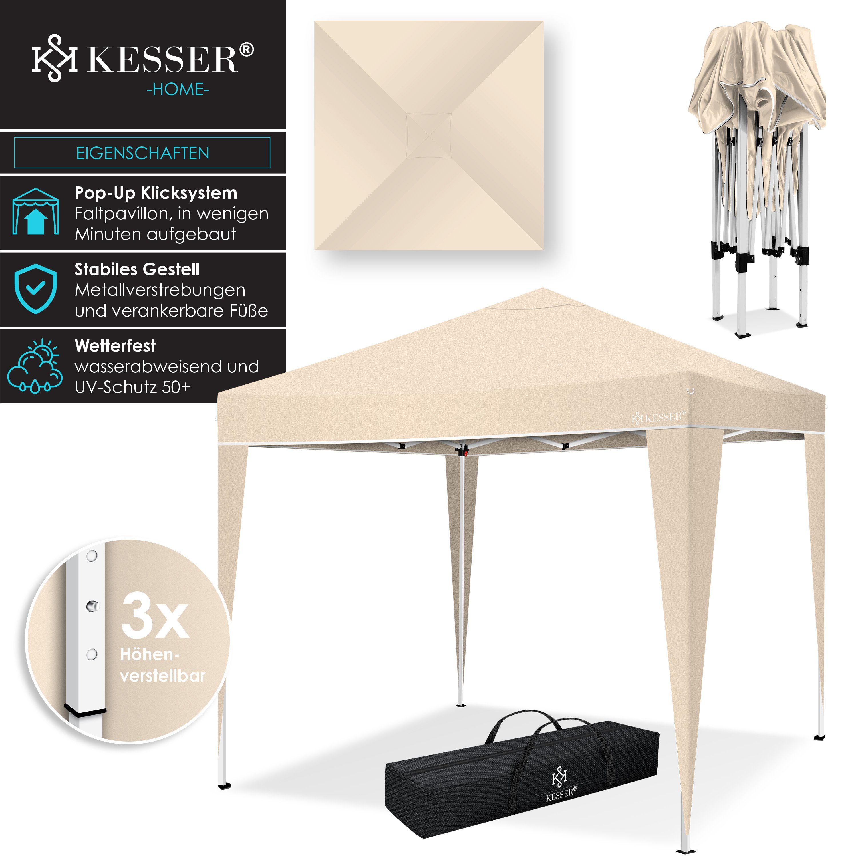 KESSER Pavillon, Pavillon 3x3m wasserdicht inkl. Tasche Pop-Up Klicksys