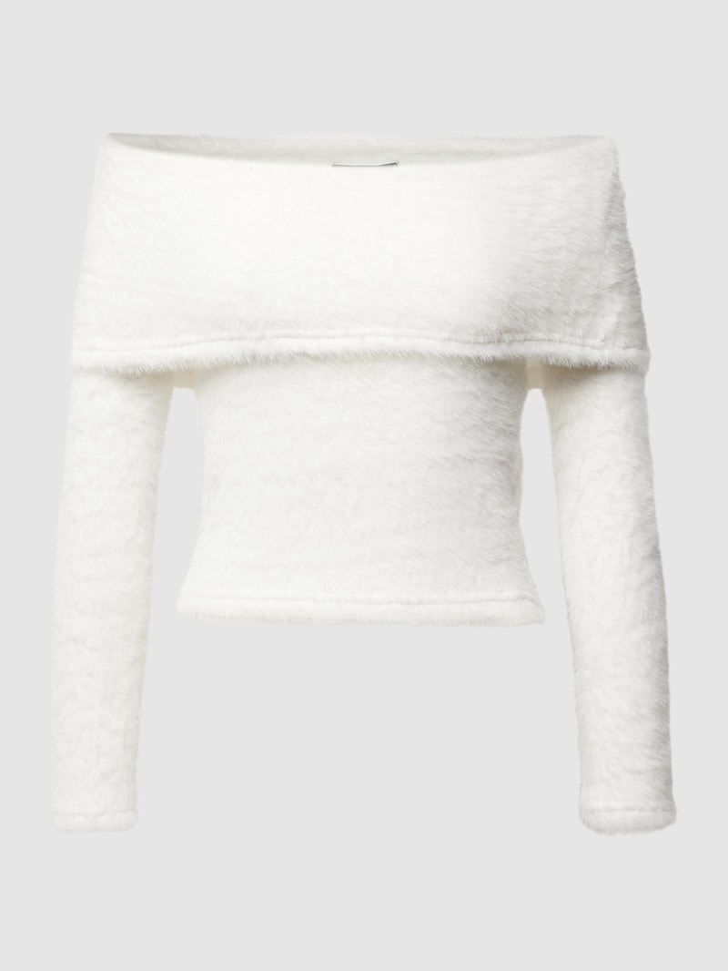 Strickpullover Off-Shoulder-Look Modell 'Fluffy' in weiss