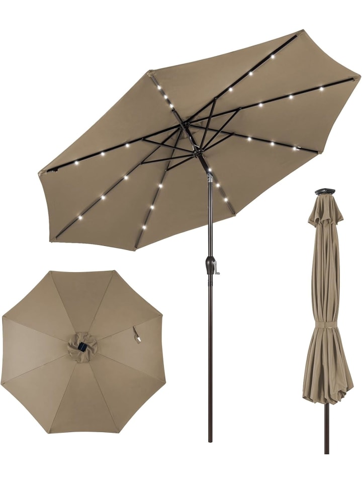 COSTWAY Sonnenschirm 300 cm mit LED-Solar-Beleuchtung in Braun günstig kaufen onesize