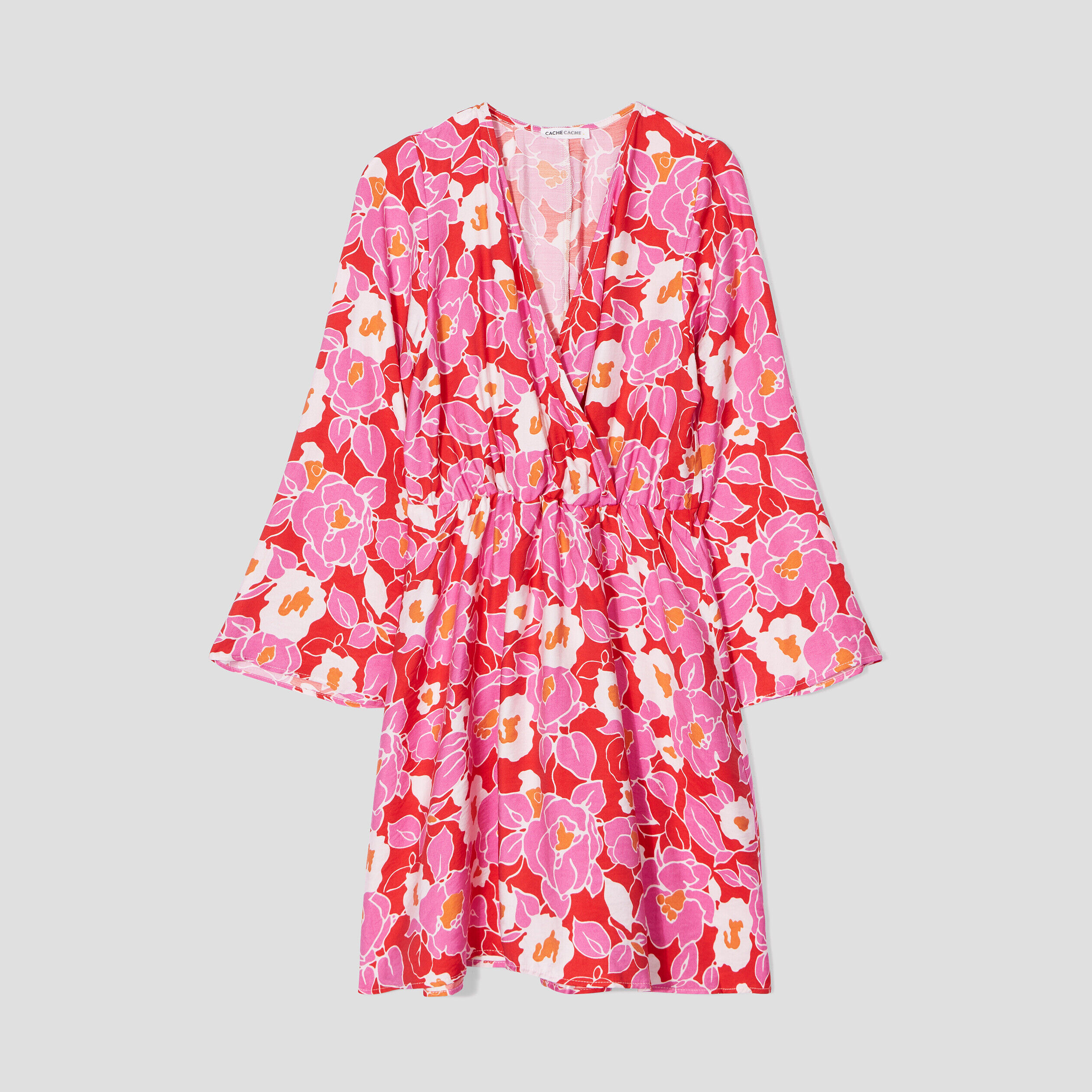 Robe évasée col cache-coeur rouge femme | Cache Cache