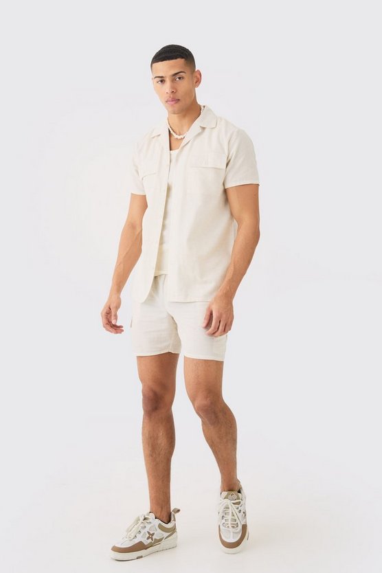 Kurzärmliges Cargo-Hemd aus Leinen & Shorts