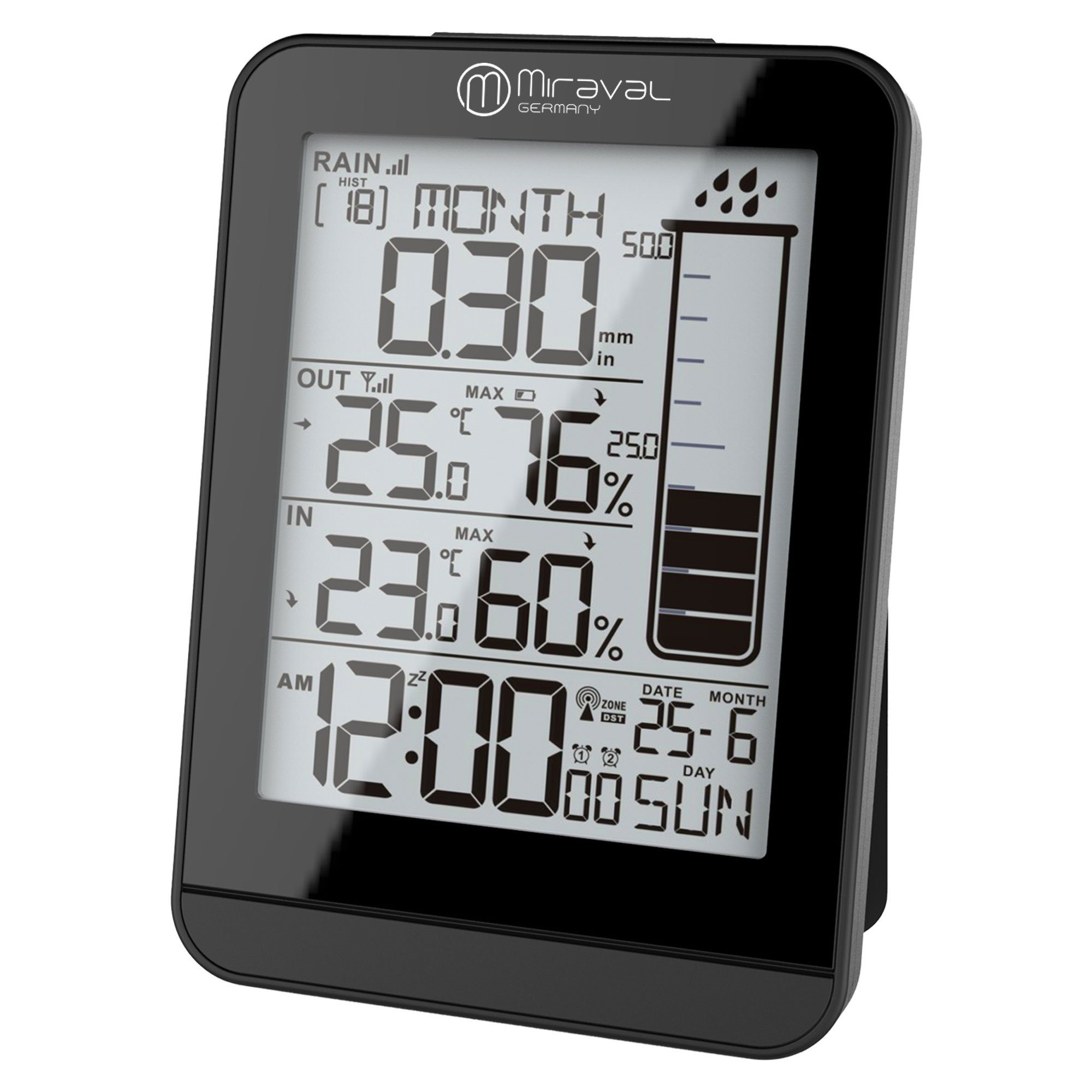 Miraval Design Funk-Wetterstation mit Regenmesser Funkwetterstation (Datumsanzeige LCD-Display Hygrometer)