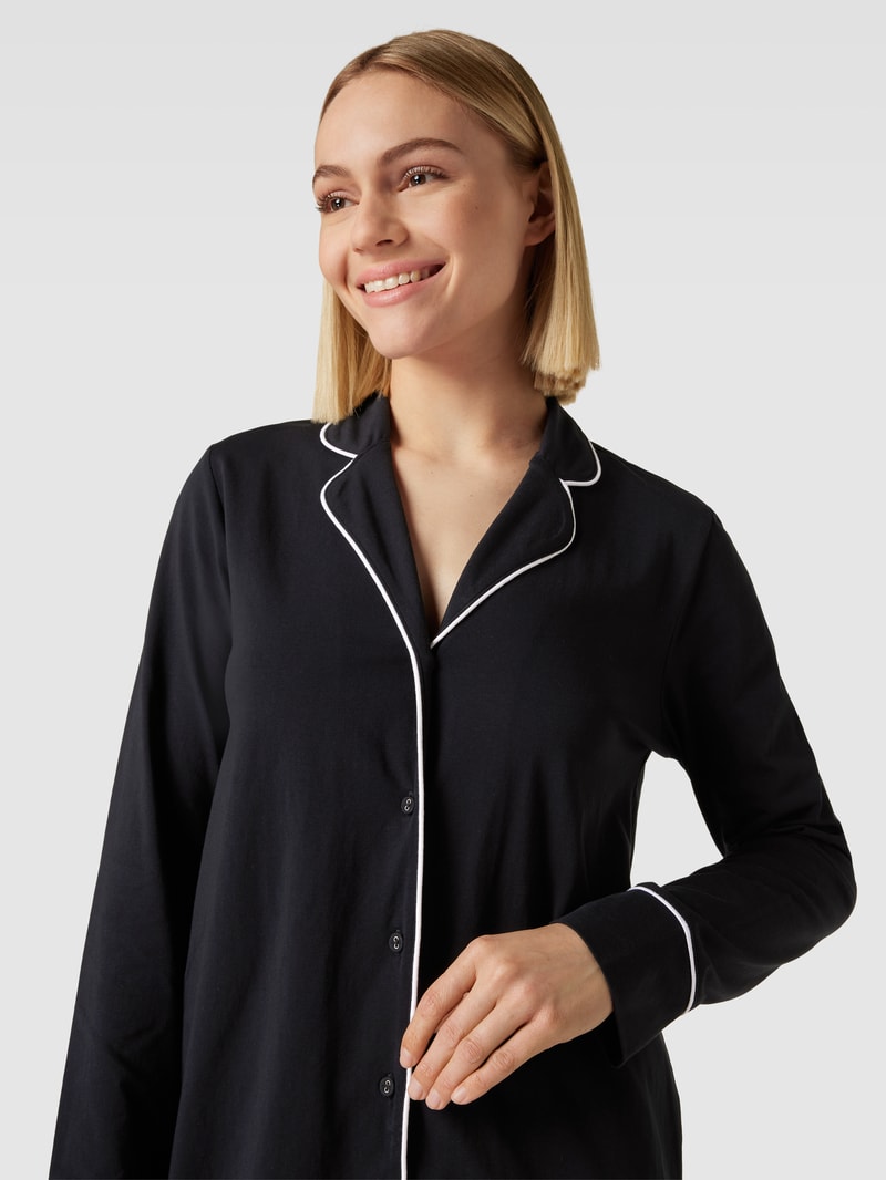 Nachthemd mit Umlegekragen Modell 'Beautiful Basics' in schwarz