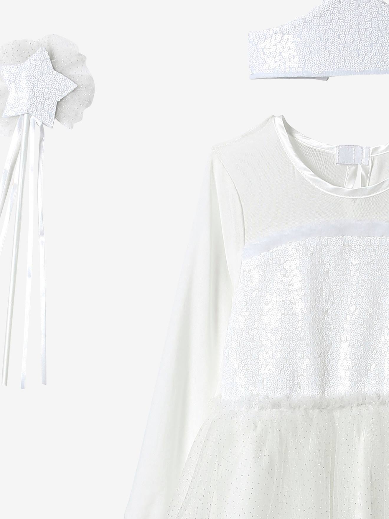 Déguisement de princesse avec cape, baguette et couronne blanc