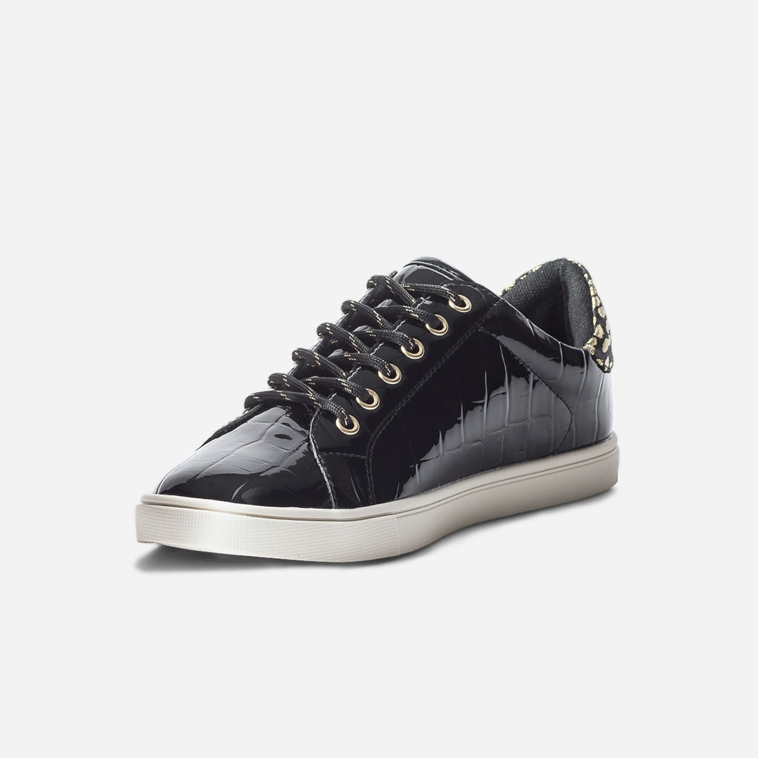 Tennis noire vernie embossé croco