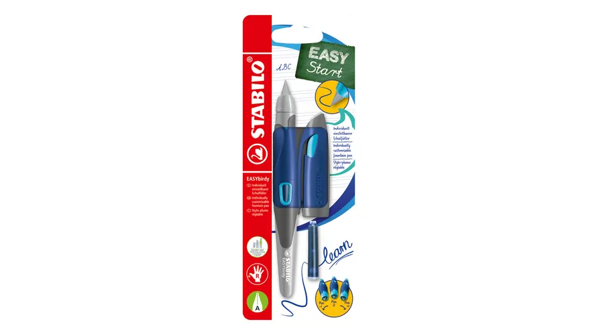 STABILO® EASYbirdy Füller für Rechtshänder in mitternachtsblau/azur inklusive Patrone - Schreibfarbe blau (löschbar)