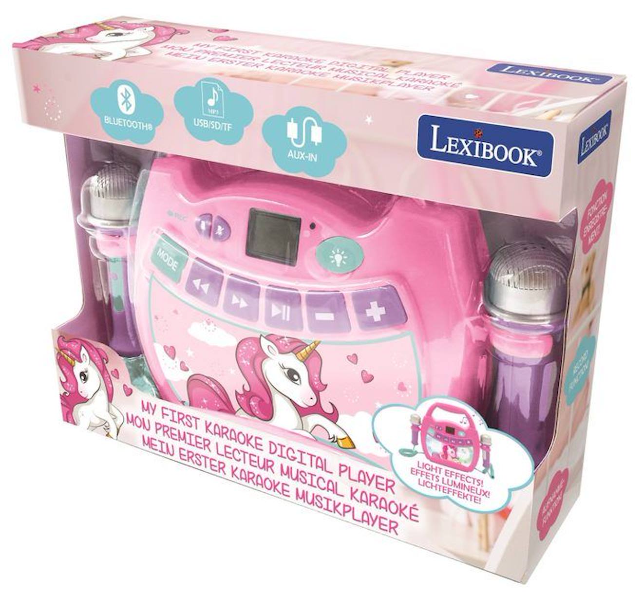 Lecteur Audio Sans Fil Portable avec 2 micros design Licorne rose