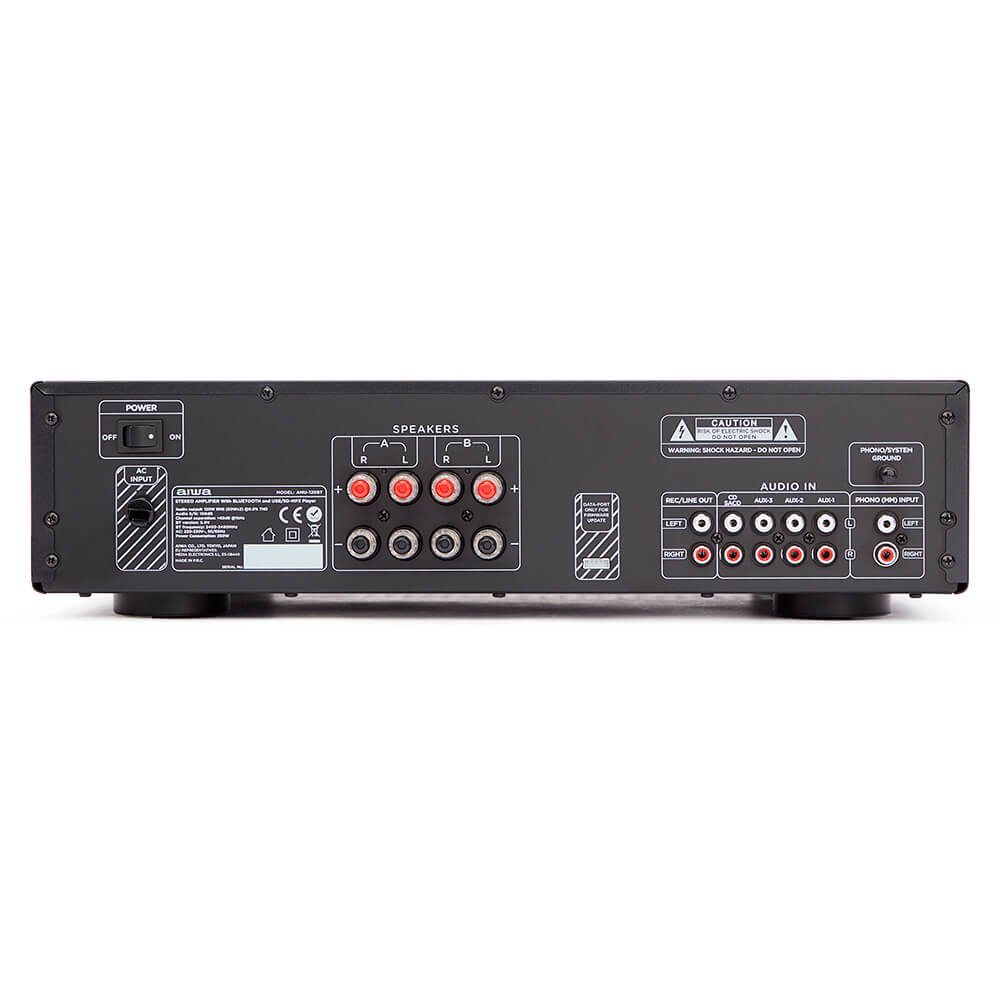 Aiwa AMU-120BT AV-Empfänger und -Verstärker, BT v5.0-Empfänger 2X 60 W Audioverstärker (Anzahl Kanäle: 2, 120 W, Tonregelung Bass & Treble unabhängige Einstellungen +/- 10dB, Kanaltrennung > 80 dB bei 1 kHz, Vollalphanumerisches 16-Zeichen x 2-Zeilen