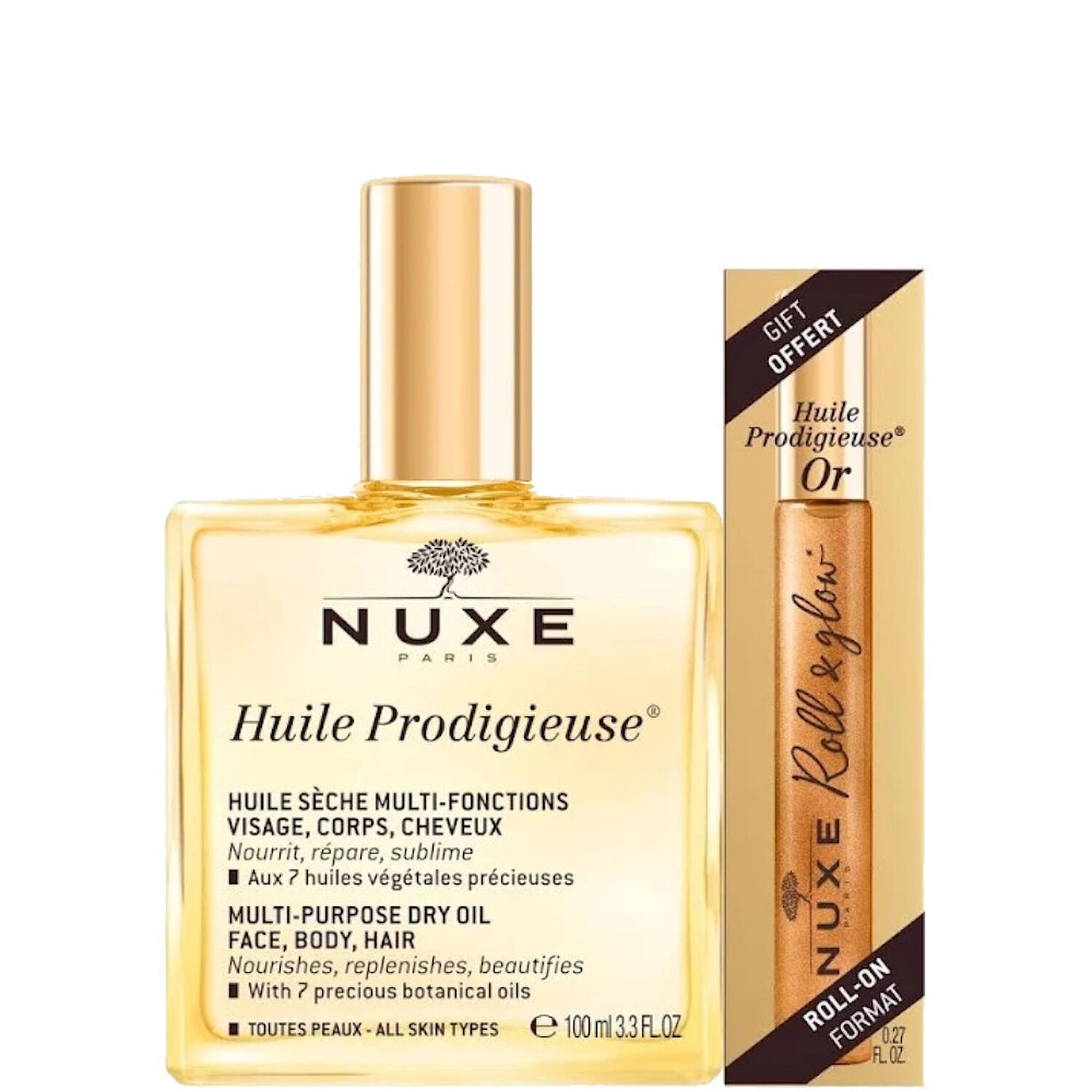 Nuxe Prodigieux Huile 100 ml + Huile Or format roll on 8 ml
