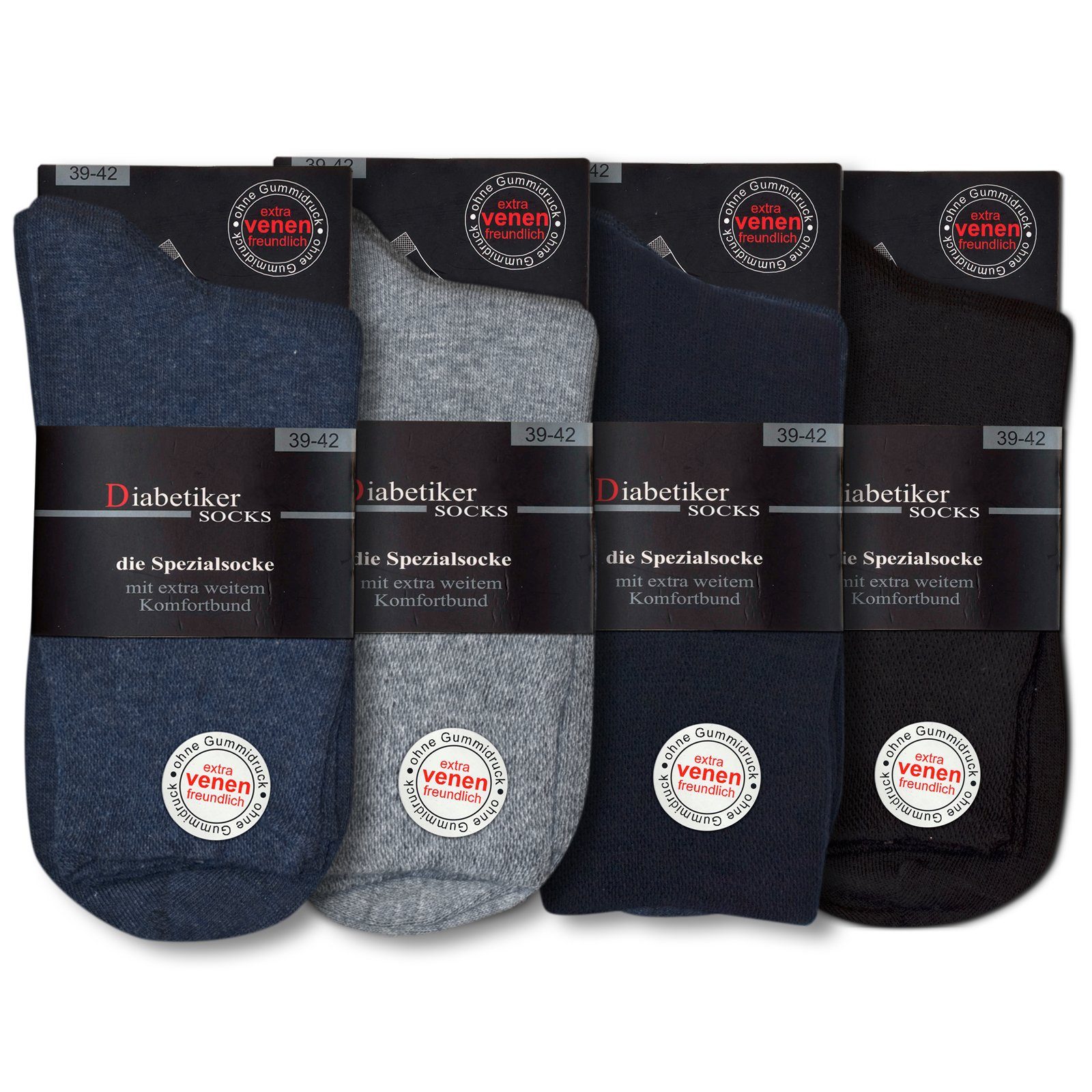 Die Sockenbude Diabetikersocken EXTRA VENENFREUDLICH (Bund, 3-Paar, grau blau schwarz) garantiert ohne Gummi