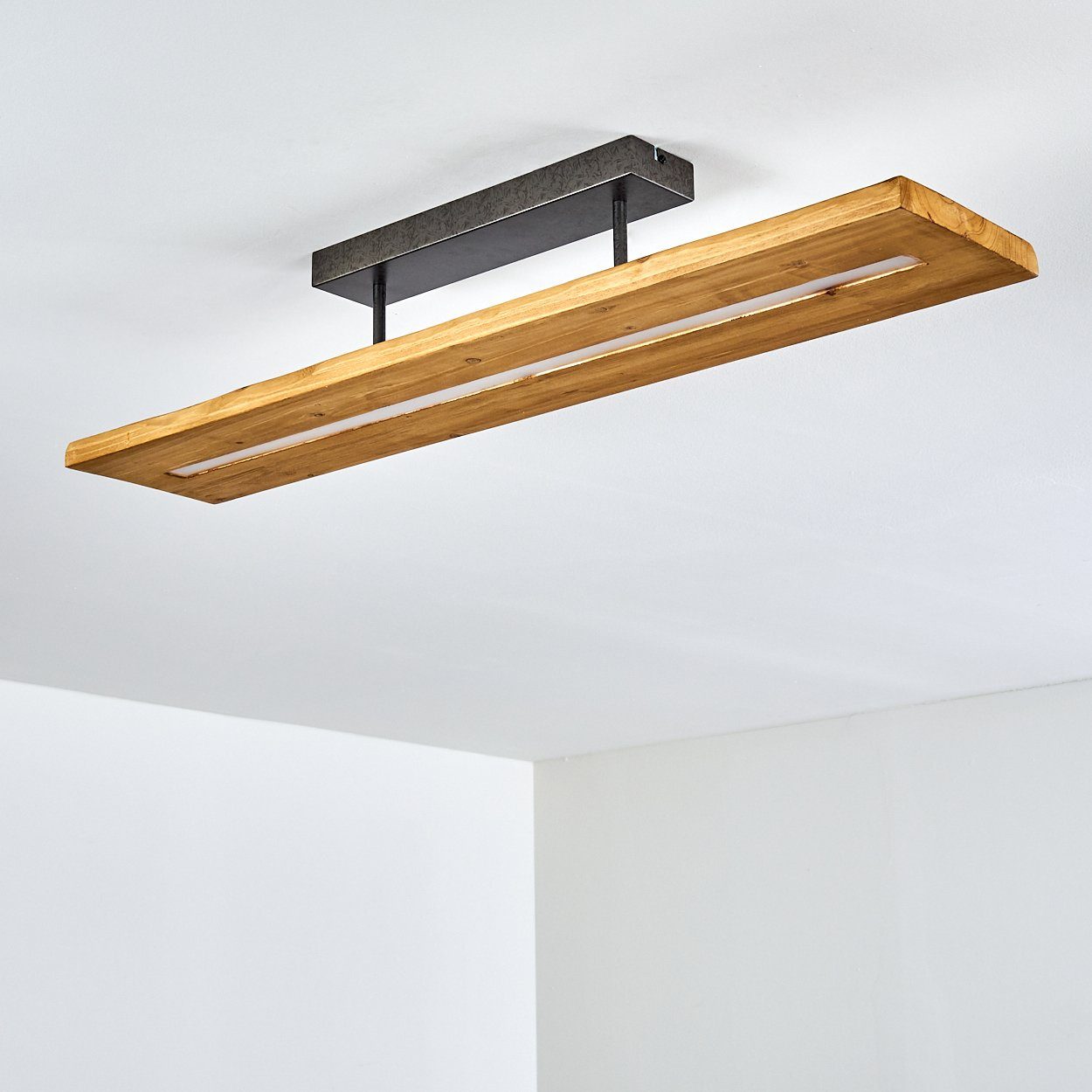 hofstein Deckenleuchte Volano dimmbare Deckenlampe aus dunklem Holz und Metall, Dunkelgrau, 3000 Kelvin, 3000 Lumen, moderne Zimmerlampe, dimmbar über den Lichtschalter