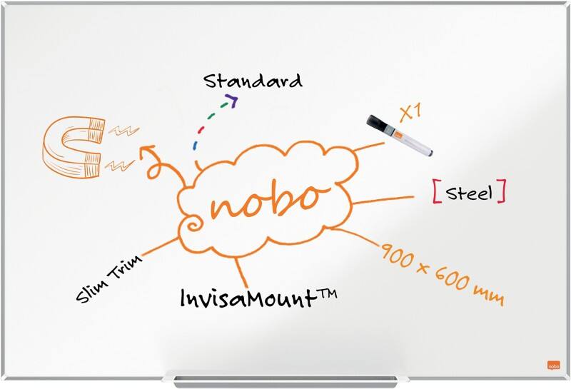 Nobo Impression Pro Whiteboard 1915402 Wandmontiert Magnetisch Lackierter Stahl 90 x 60 cm Schlanker Rahmen
