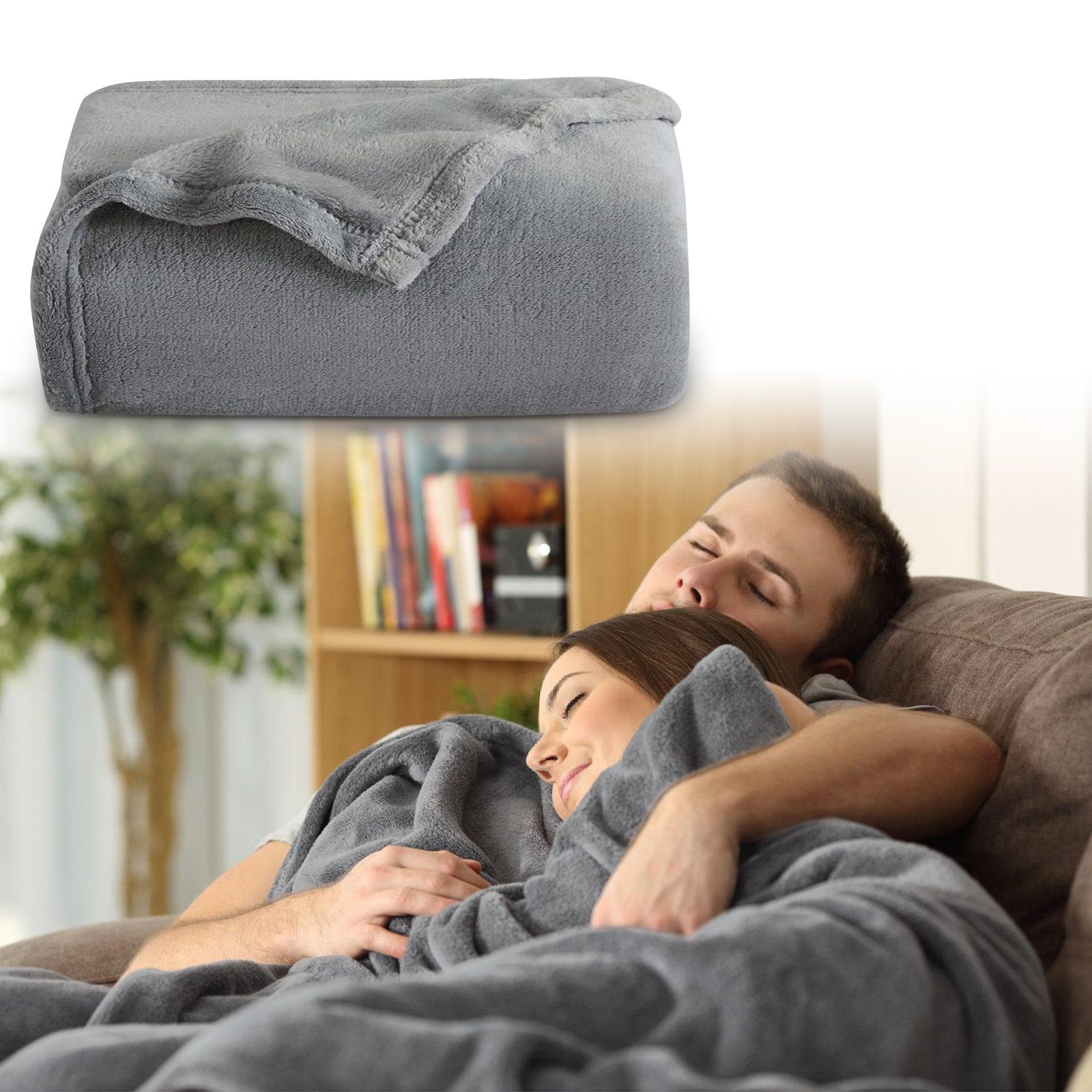 Wohndecke Premium Kuscheldecke, Anthrazit Grau, super weichem Uni Fleece, Gimisgu