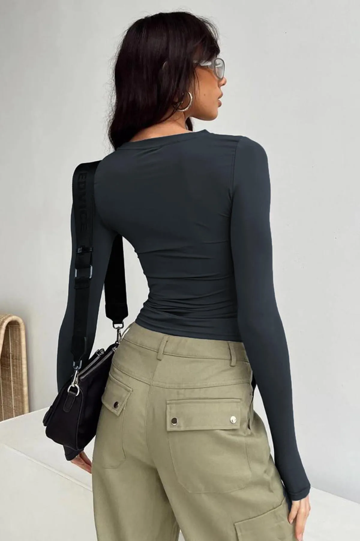 Madmext  Geräucherter, langärmliger Basic-Body mit Rundhalsausschnitt Mg1701