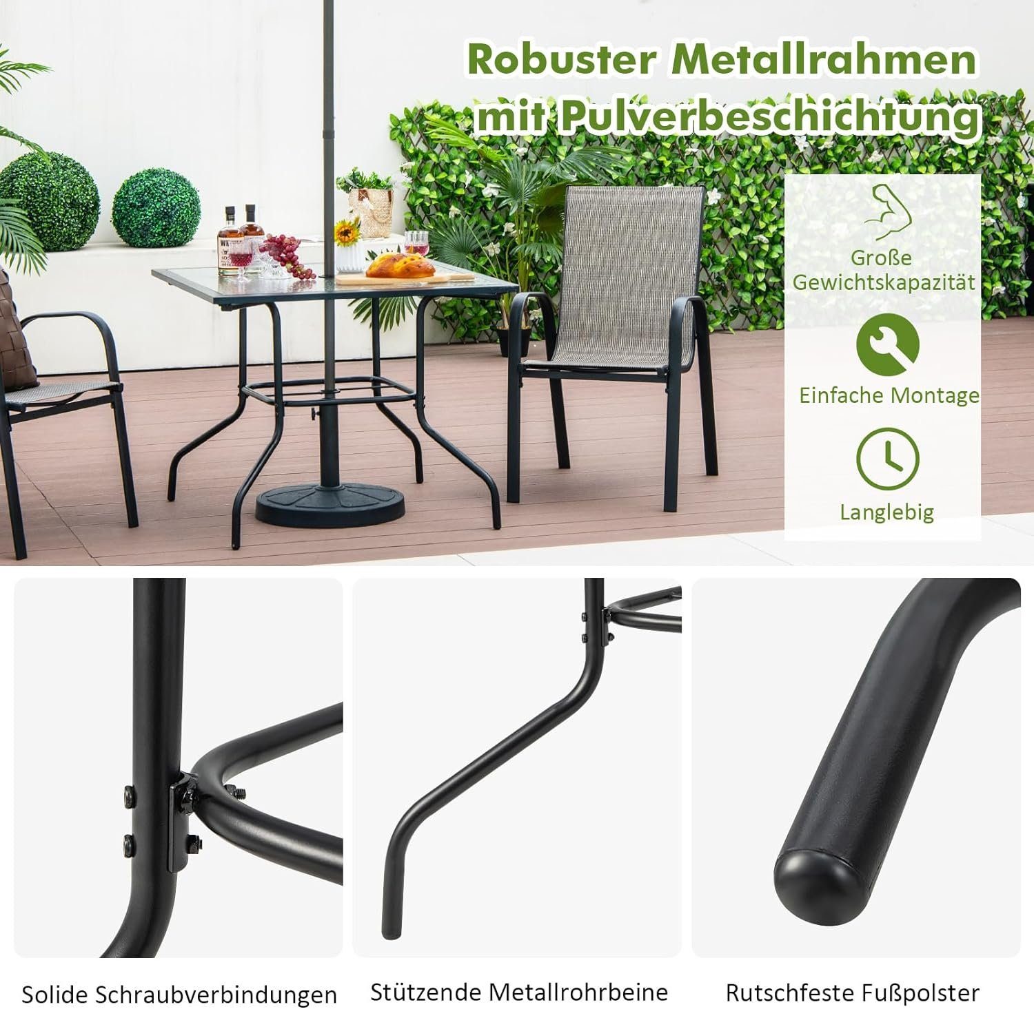 KOMFOTTEU Gartentisch Bistrotisch, mit Glasplatte & 38mm Schirmloch, 89×89 cm