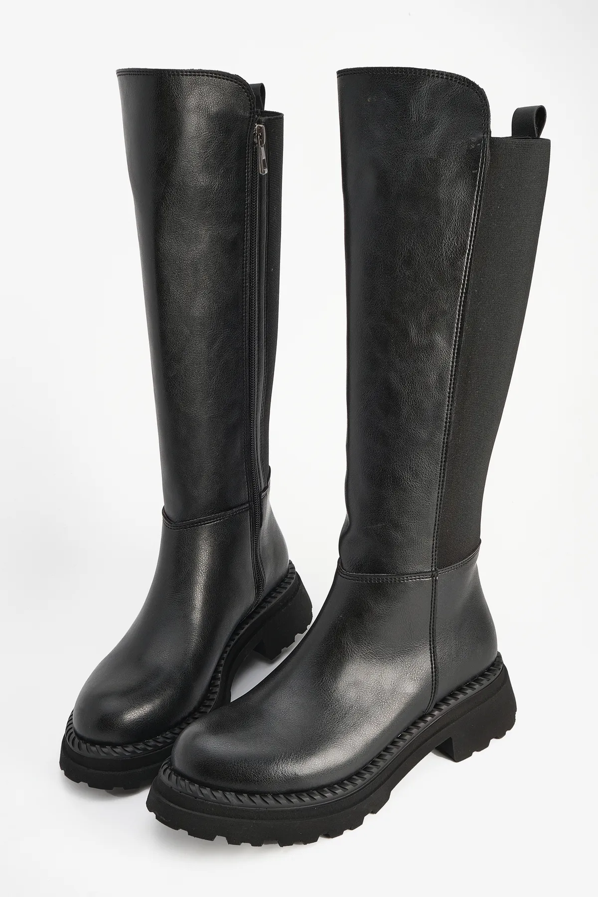 Marjin  Damen-Tagesstiefel mit elastischem Stretch über dem Knie Verilas Schwarz