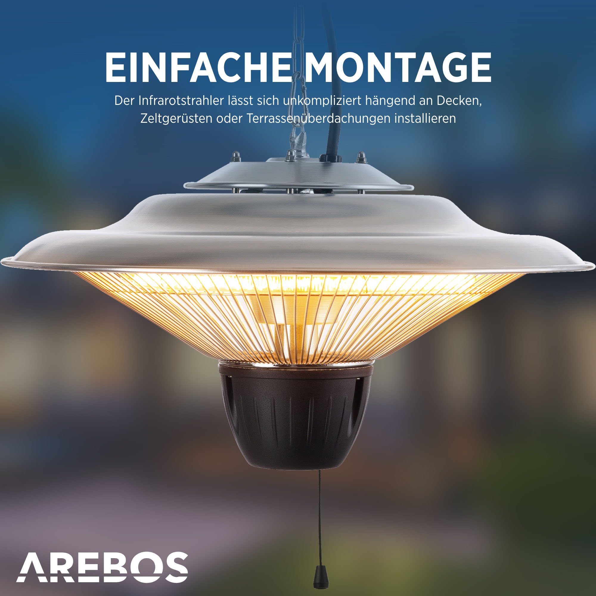 Arebos Heizstrahler Deckenheizstrahler, Balkonheizer, ‎Sofortwärme für einen Bereich von ca. 9 m²