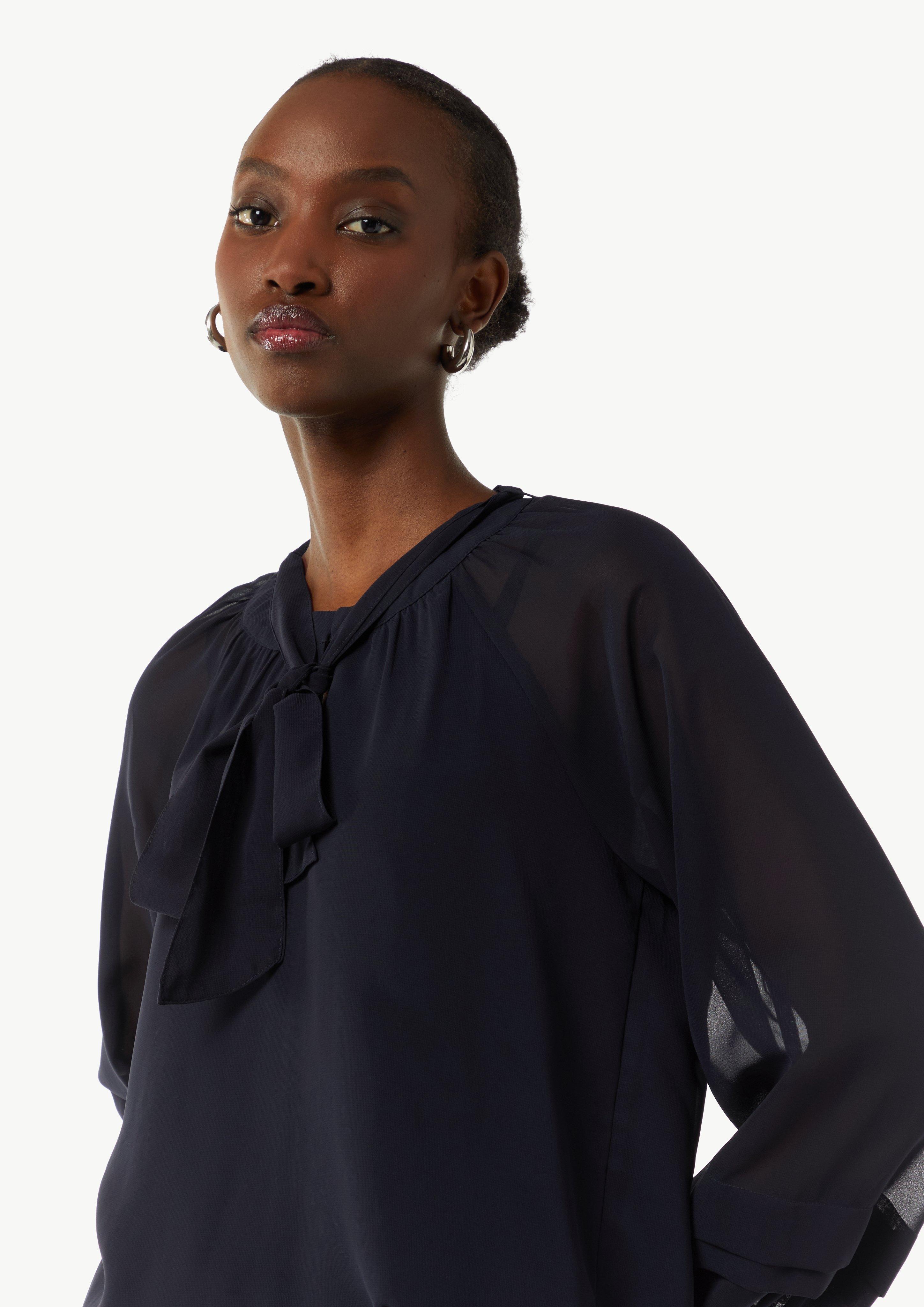 Gemusterte Schluppenbluse aus Chiffon - navy