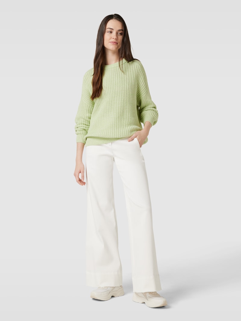 Strickpullover mit Rundhalsausschnitt Modell 'Remone' in hellgrün meliert