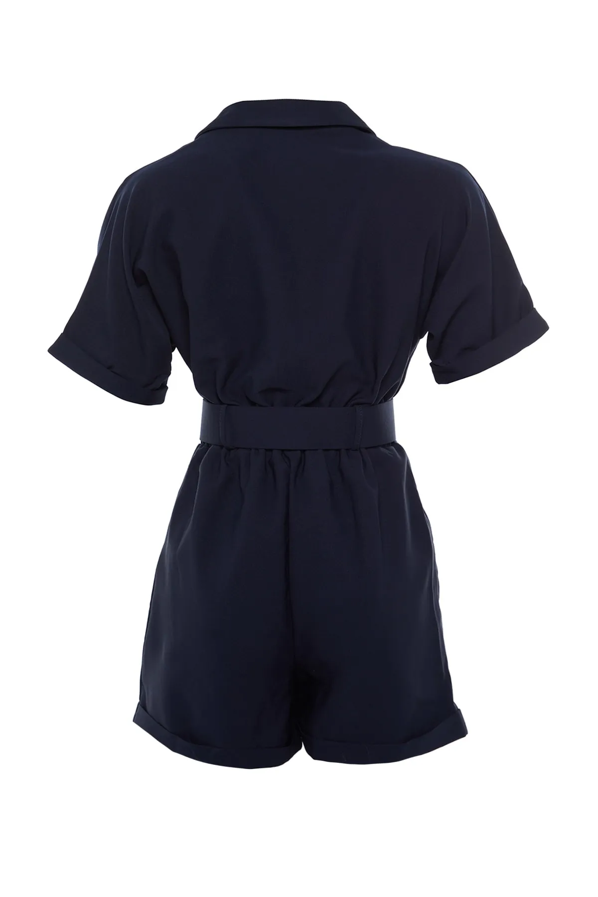 Trendyol Collection  Marineblauer Mini-Weboverall mit Gürtel und Froschkragen TWOSS19WX0112