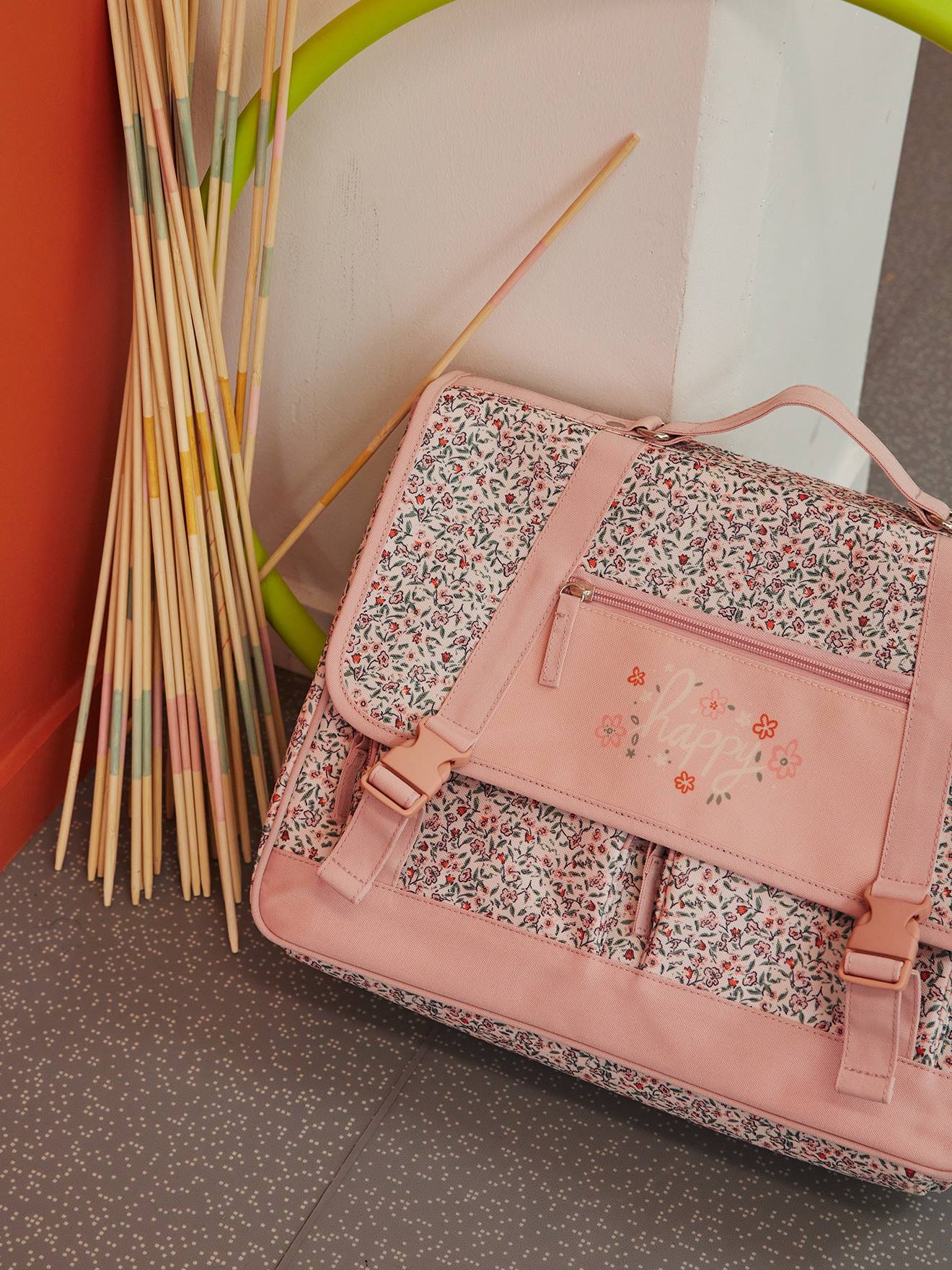 Cartable + trousse fleurie 