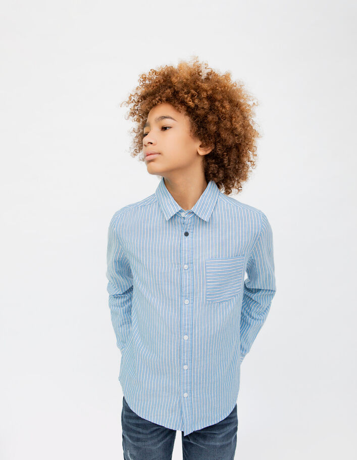 Chemise écrue à rayures bleues garçon