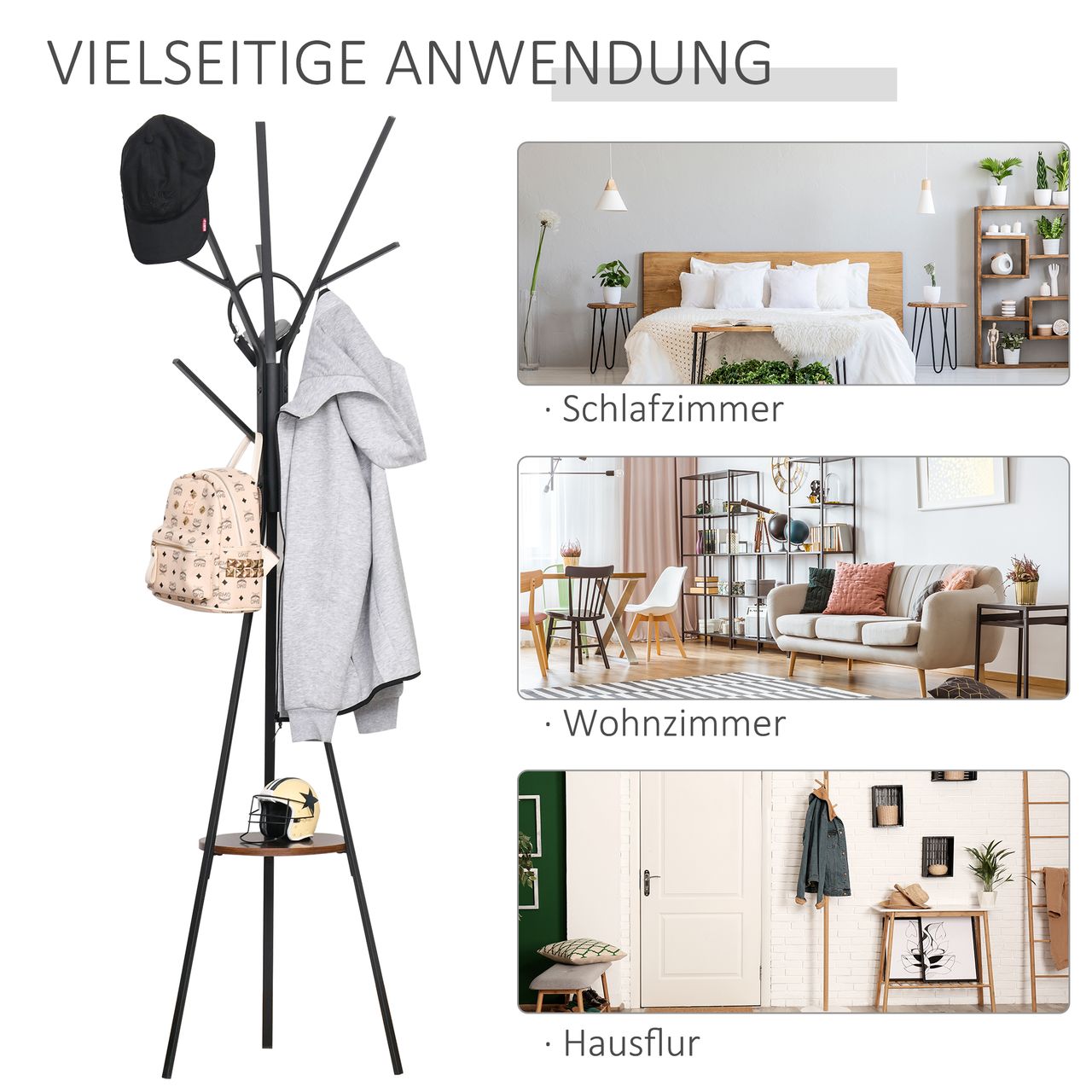 HOMCOM Garderobenständer Standgarderobe Kleiderständer Flurgarderobe Metall