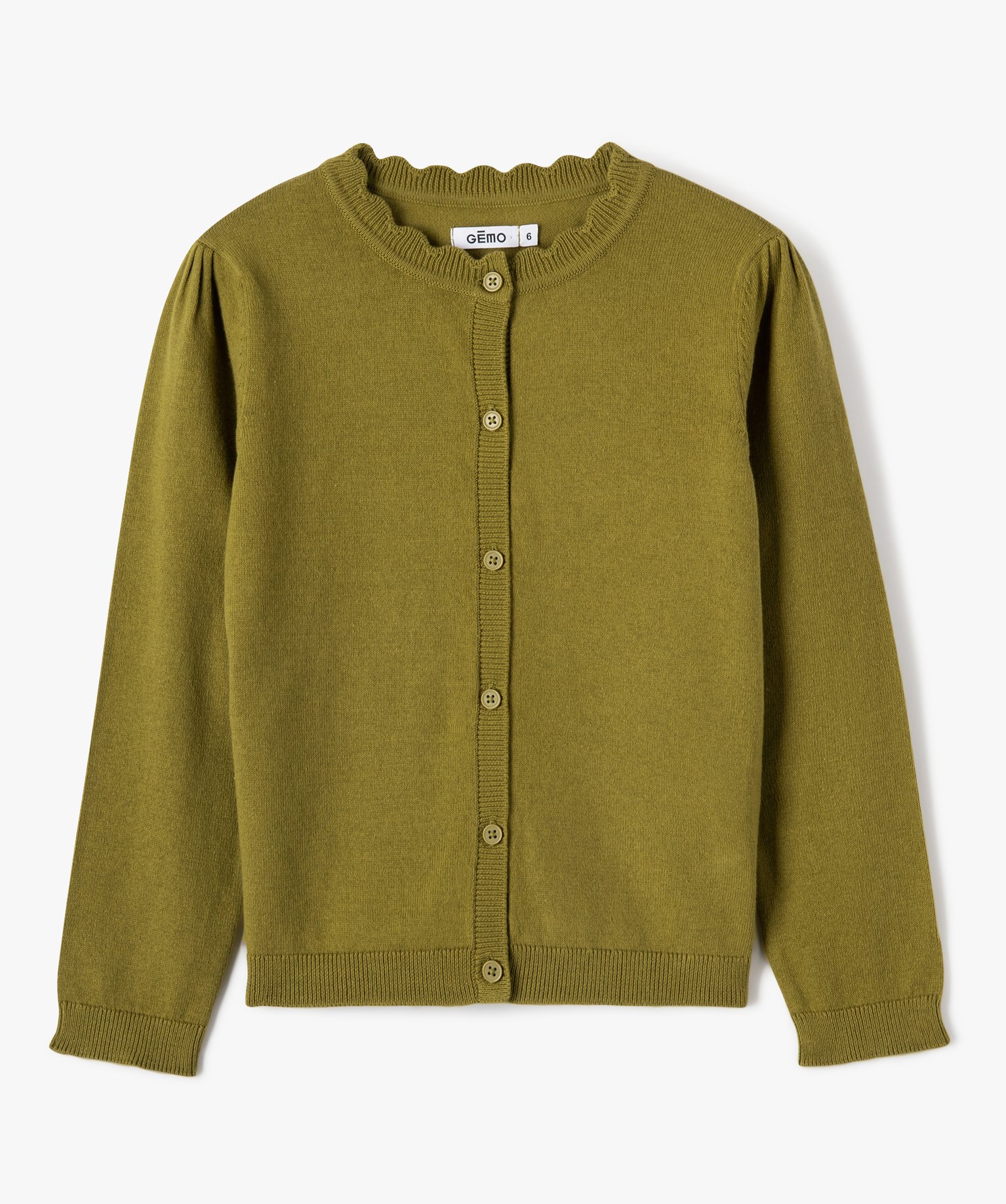 Gilet fille en maille fine à col fantaisie vert | GEMO