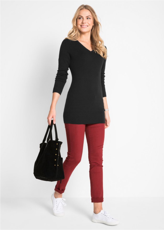 Basic Longpullover mit V-Ausschnitt