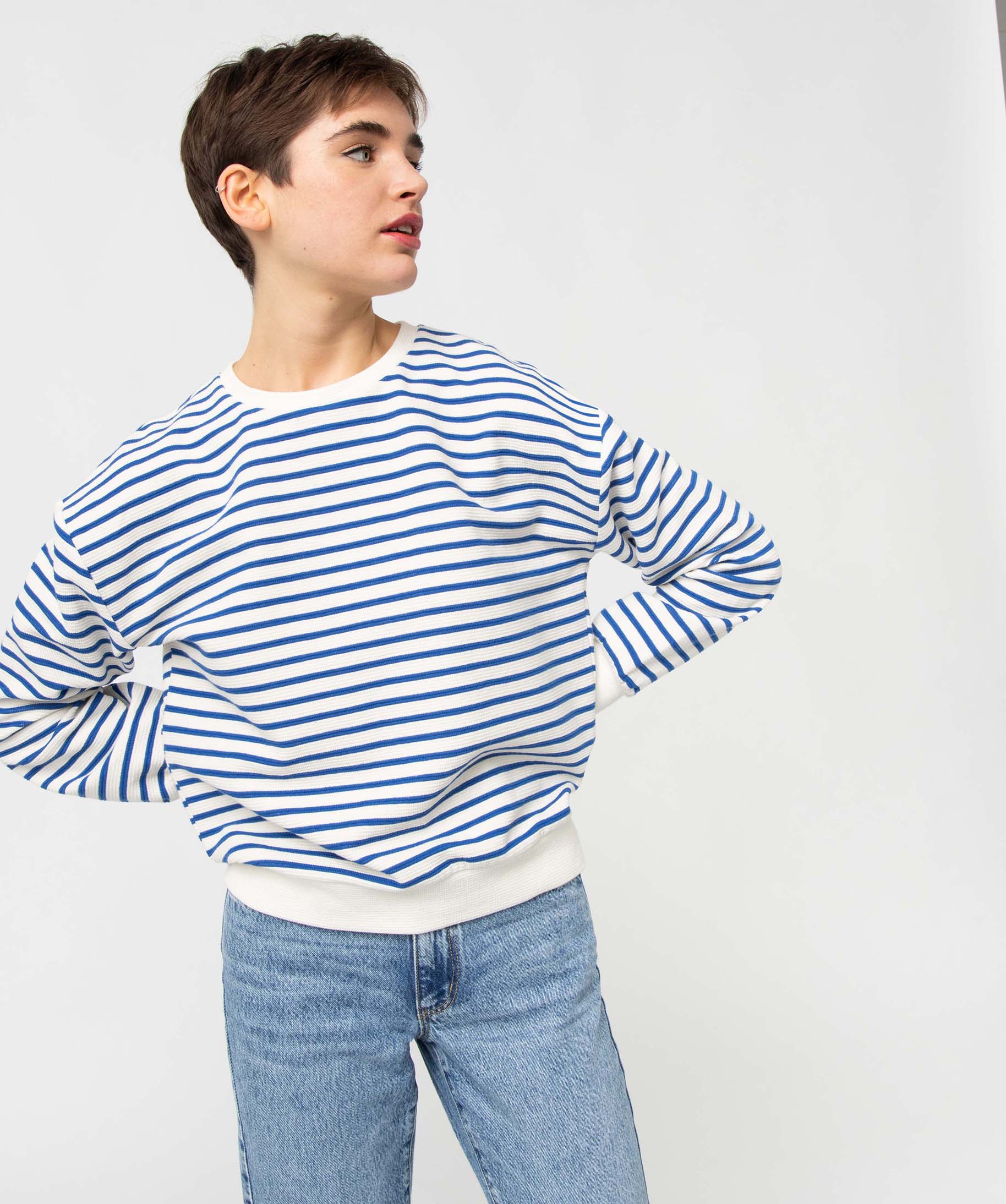Sweat femme à rayures en maille ctelée raye | GEMO