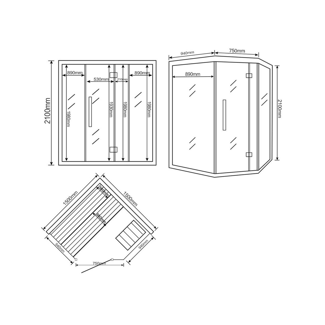 Home Deluxe Traditionelle Sauna SKYLINE XL - 150 x 150 cm