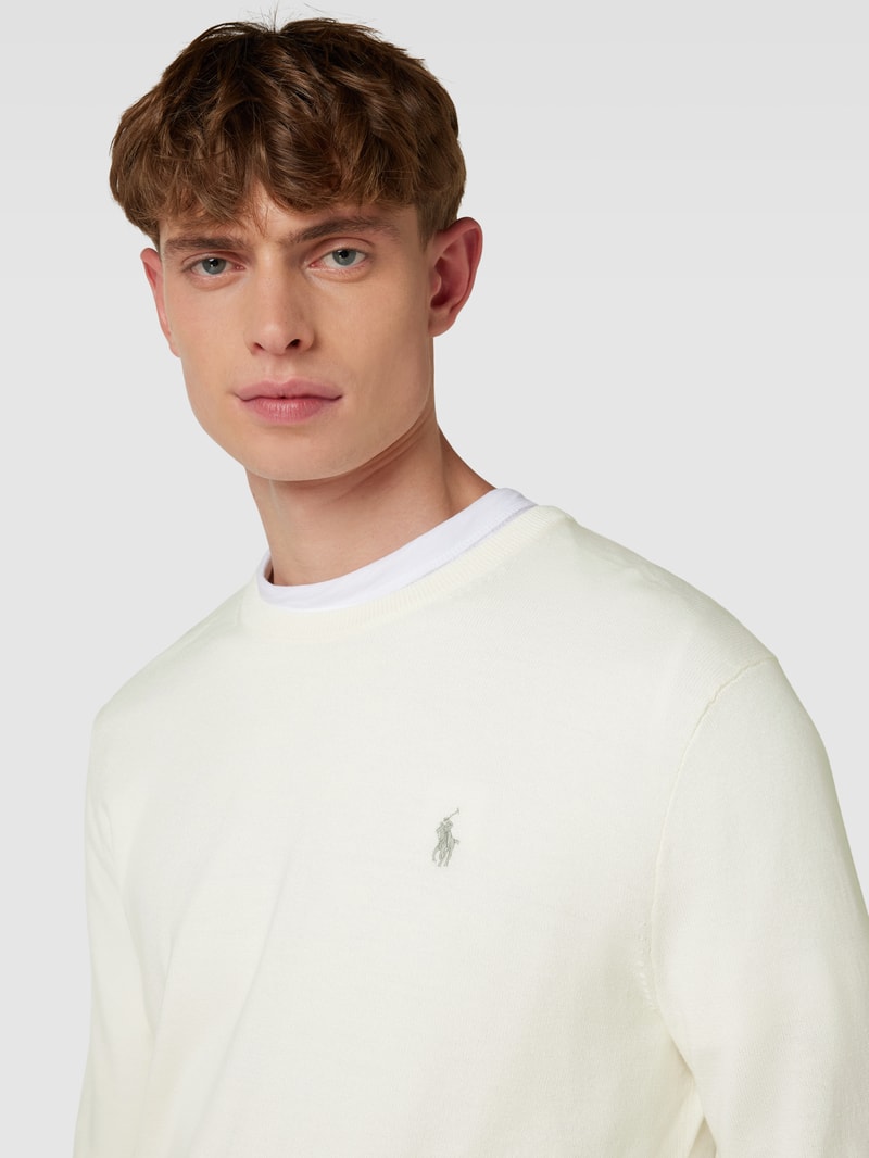 Strickpullover aus Baumwoll-Kaschmir-Mix mit Logo-Stitching in offwhite