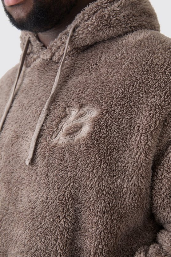 Plus bestickter Oversize Borg-Hoodie