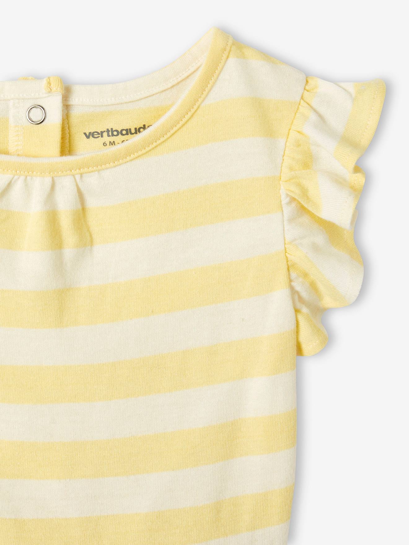 Vertbaudet Kurzer Baby Overall BASICS Oeko-Tex - gelb gestreift