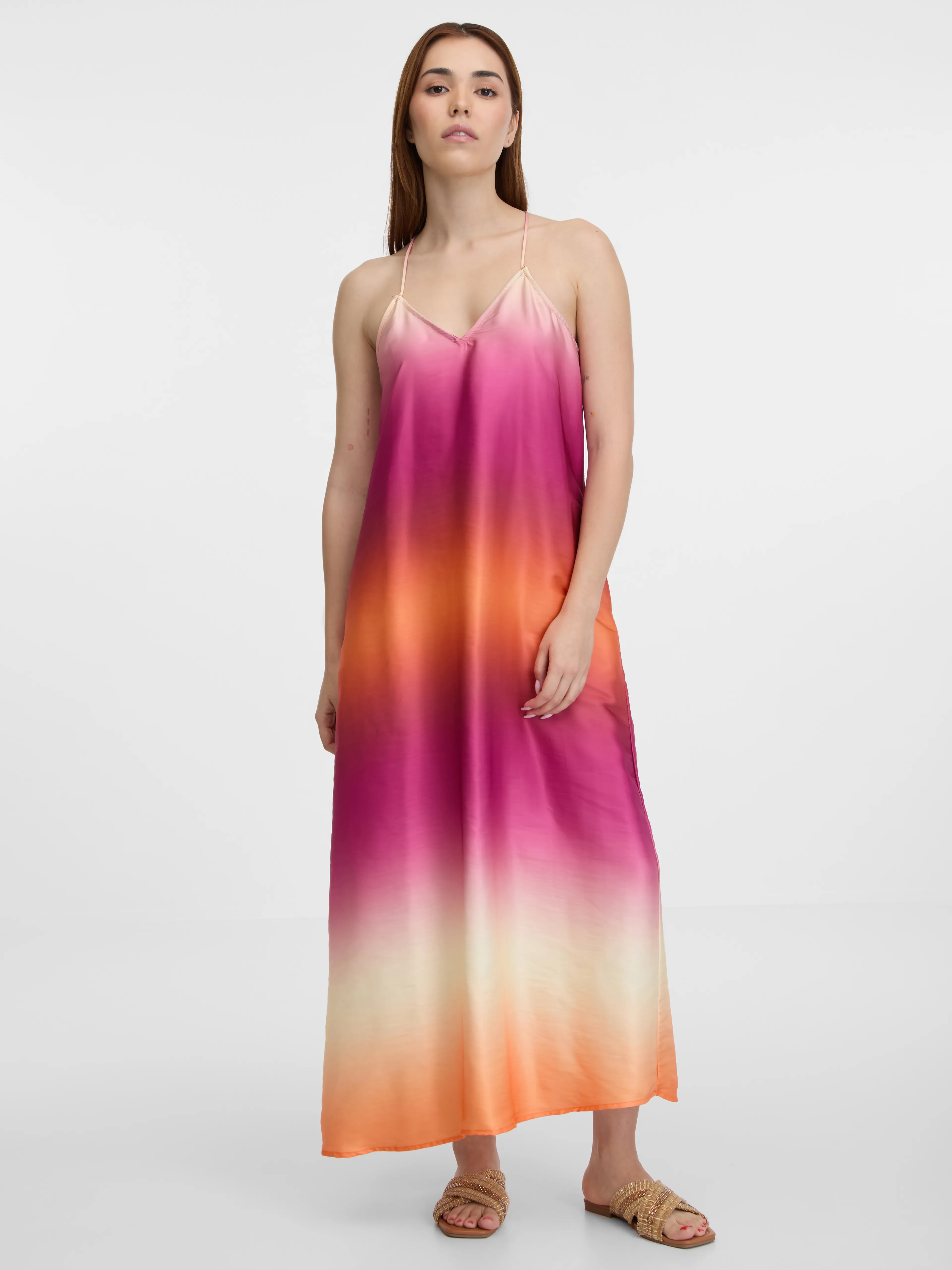 Orangefarbenes Damen-Midi-Kleid ORSAY