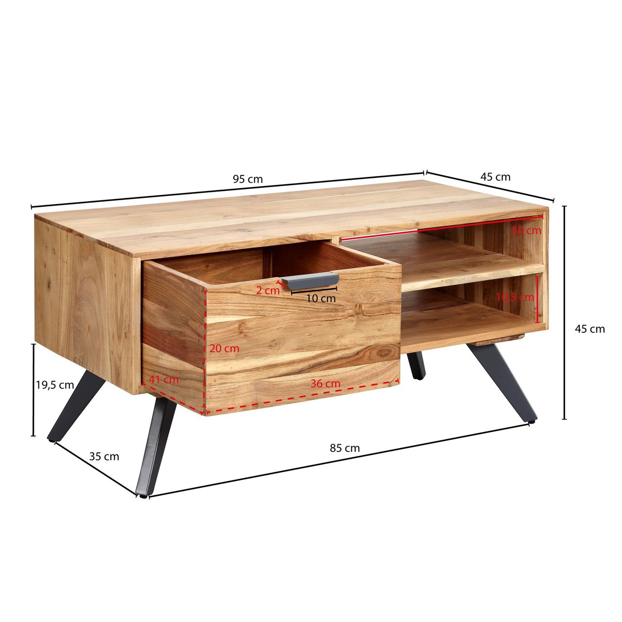 Wohnling Couchtisch 95 x 45 x 45 cm Braun