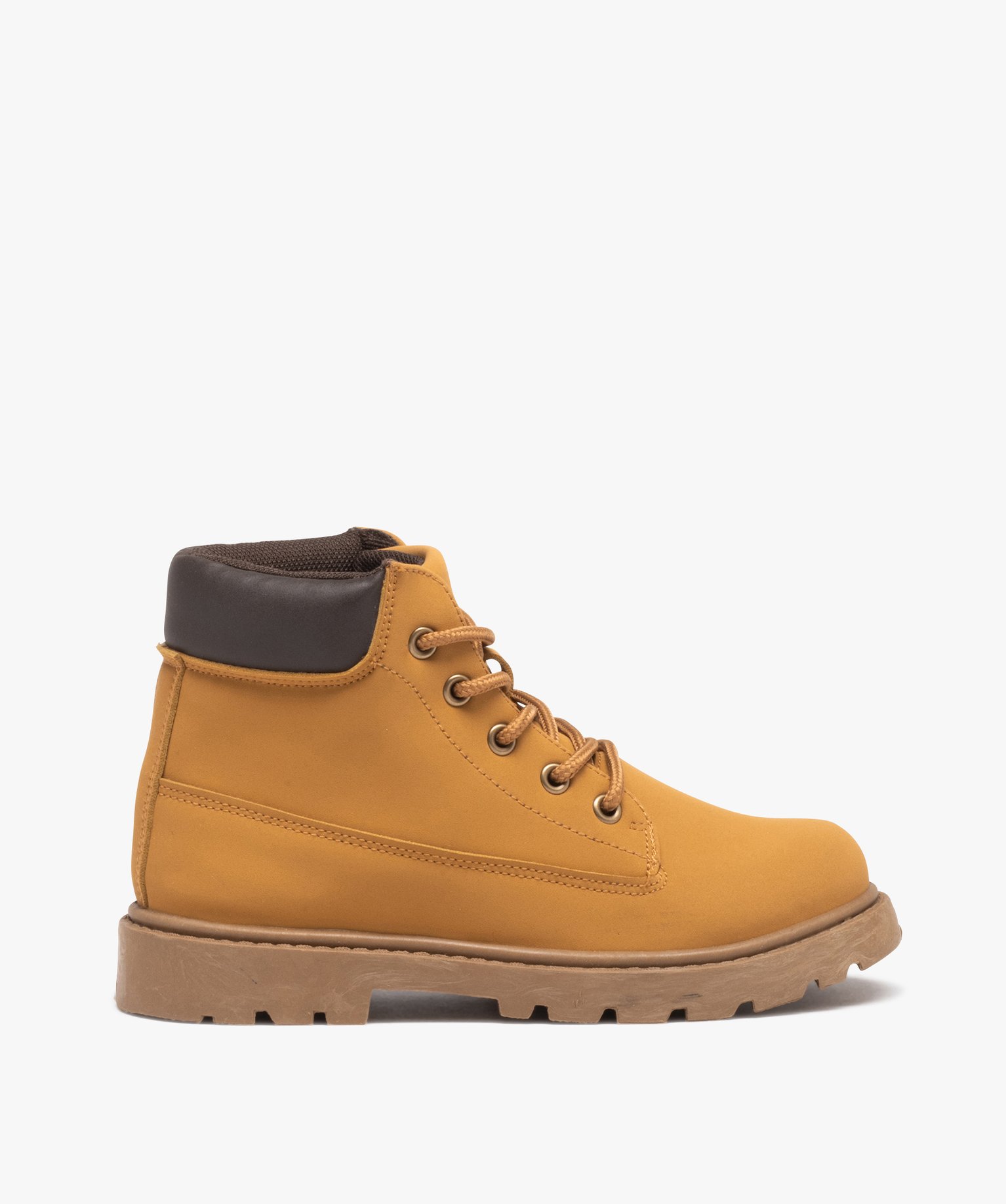 Boots Garçon montantes dessus uni à lacets du 31 au 35 camel | GEMO