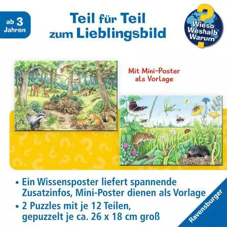 Kinderpuzzle ab 3 Jahren - Wieso? Weshalb? Warum? Tiere im Wald und auf der Wiese - 12 Teile