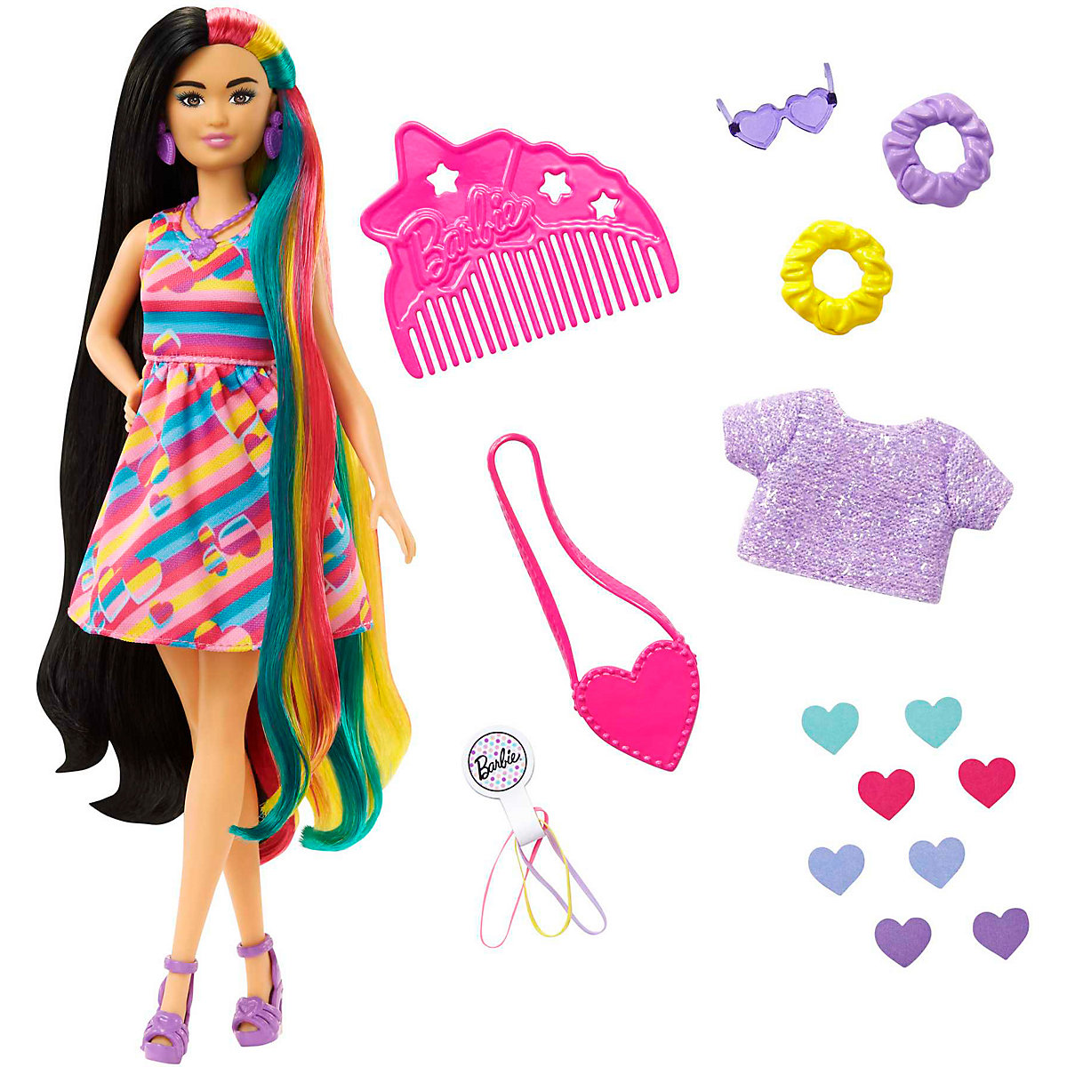 Barbie Totally Hair Puppe (schwarze/bunte Haare) inkl. Styling-Zubehör