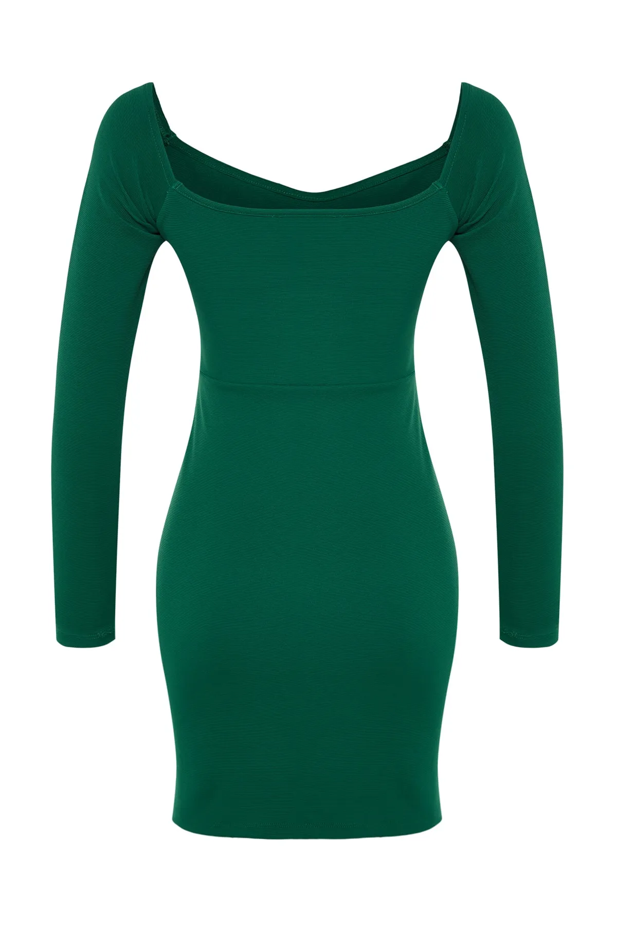 Trendyol Collection  Smaragdgrünes, osmanisches Raffungskleid mit detailliertem, tailliertem, flexiblem Strickkleid mit Minischlitz TWOAW24EL00226