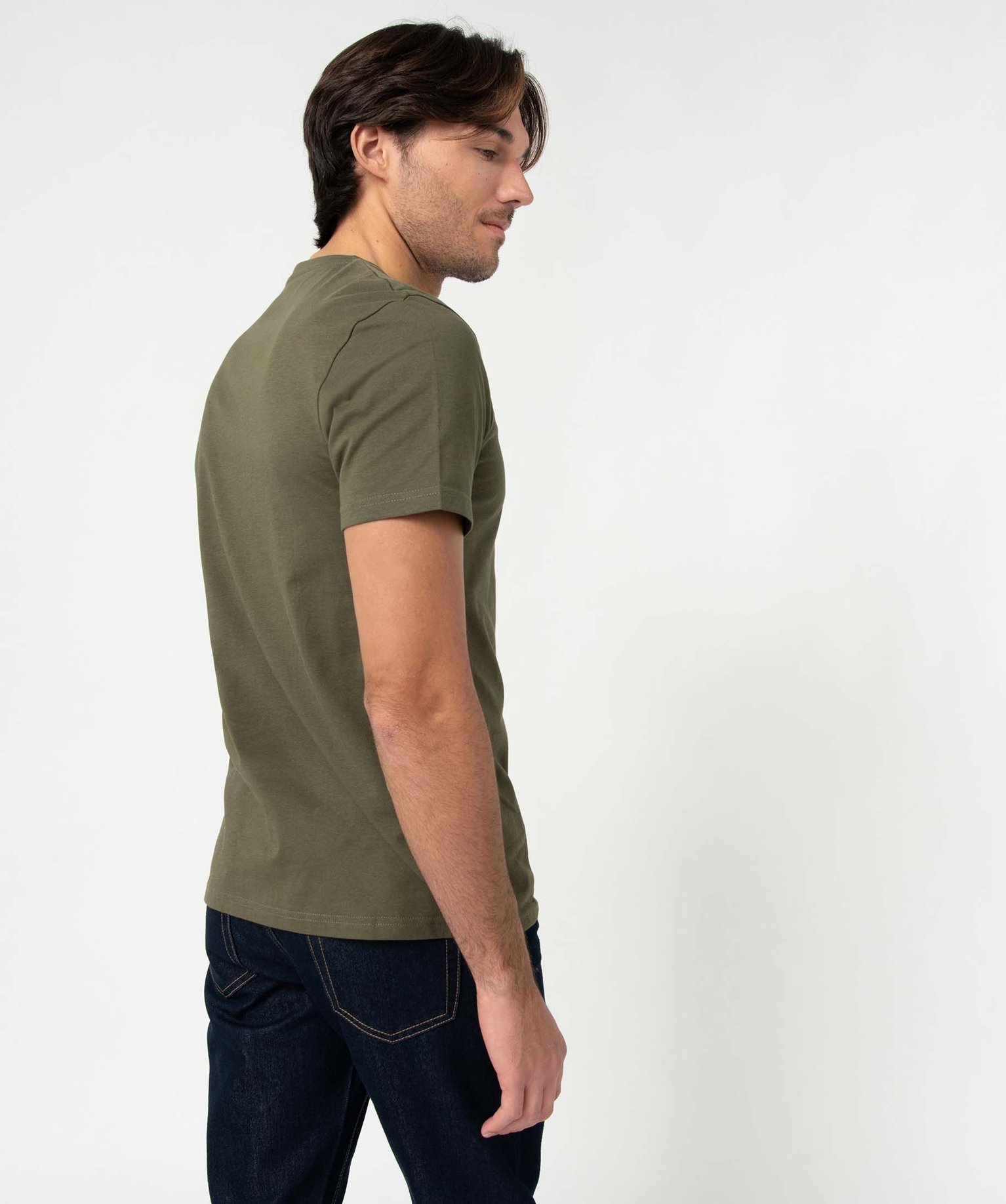 Tee-shirt homme à manches courtes et col V kaki | GEMO