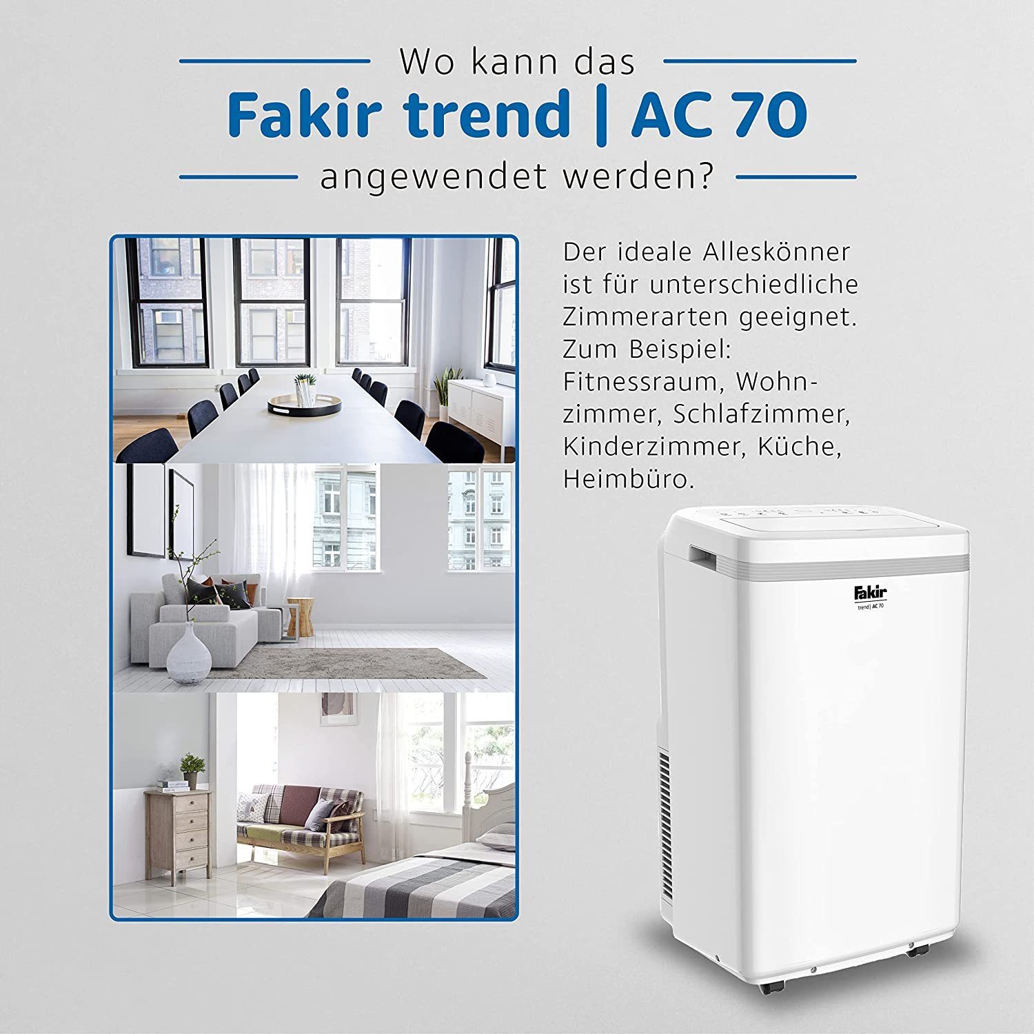 FAKIR Klimagerät Trend AC 70, Timer Fernbedienung Abluftschlauch EEK: A