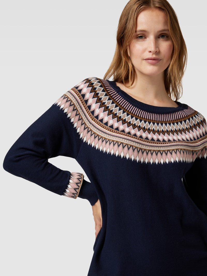 Knielanges Strickkleid mit Zickzack-Muster in marineblau