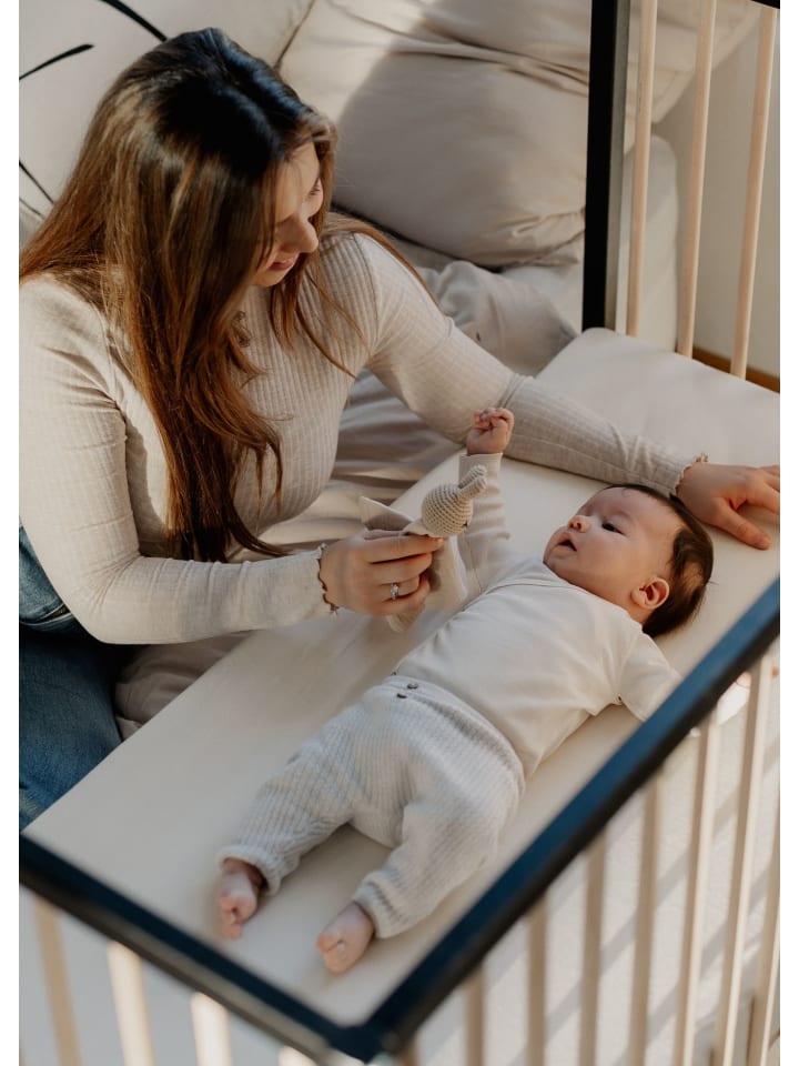 Sämann Beistellbett mit Matratze & Umbauseite - schwarz/natur - Dreamy 4 in 1 Bett günstig kaufen 60x120 cm