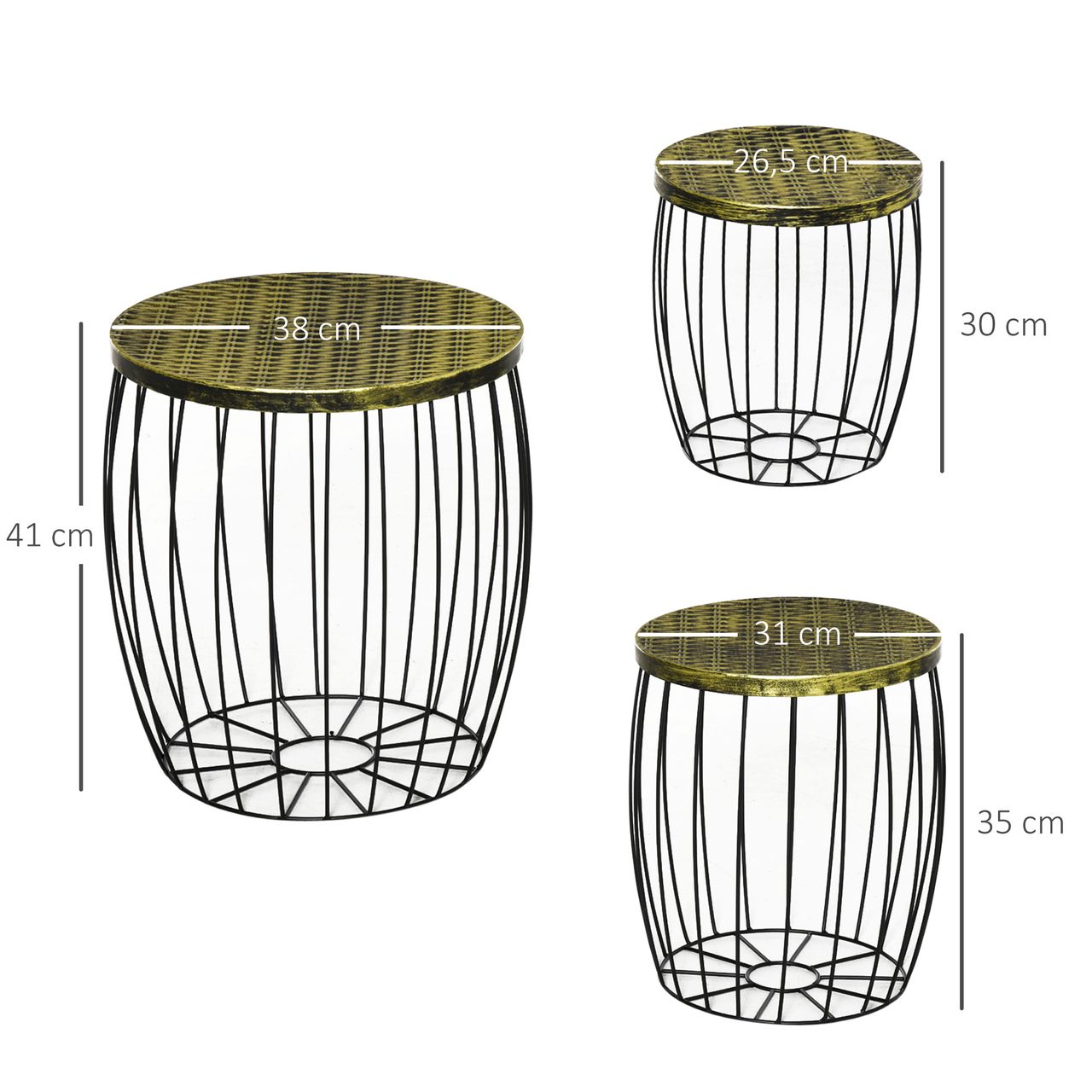 Outsunny 3er-Set Couchtische Satztisch Gartenmöbel Metall Natur Schwarz 3 Größen