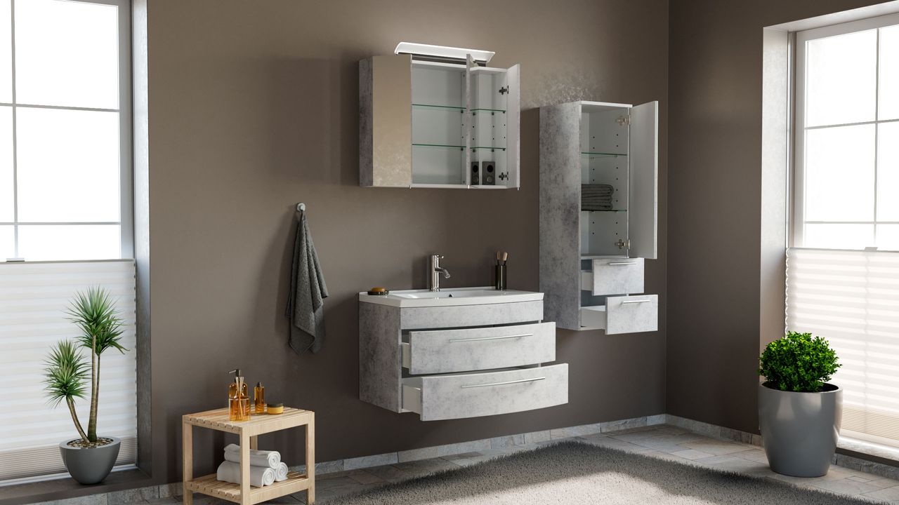 Posseik Badmöbel-Set Luna 80 cm (3-teilig) beton EEK: F