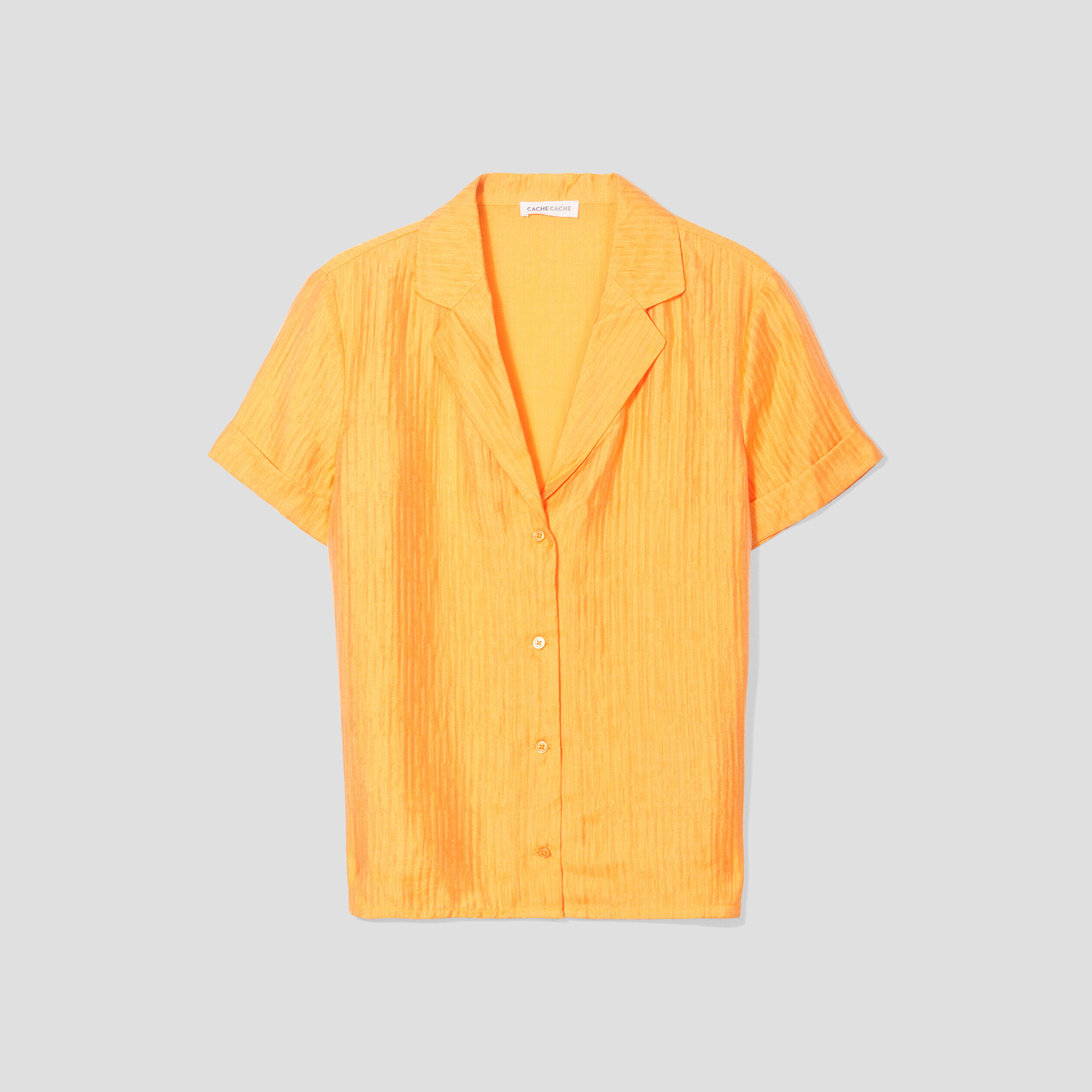 Chemise manches courtes satin orange clair femme | Cache Cache