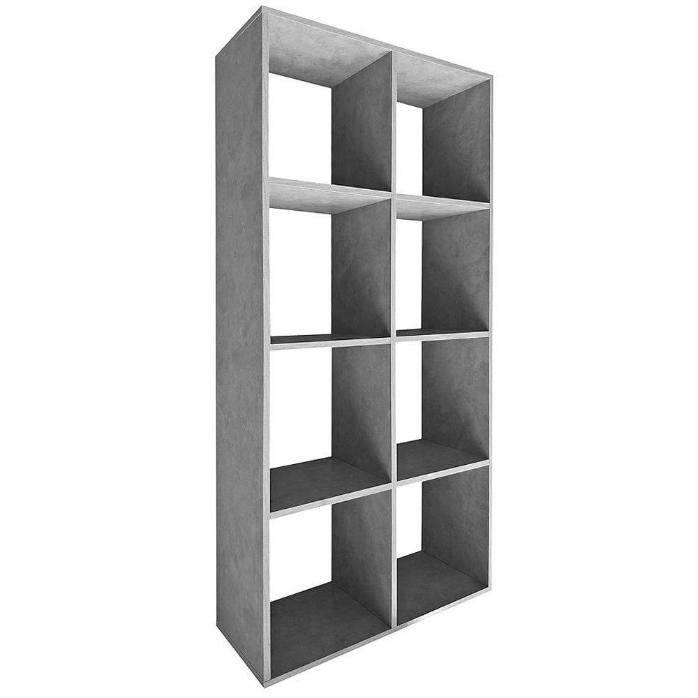 Melko Raumteilerregal Holzregal Raumtrenner in Betongrau mit 8 Fächer Bücherschrank Regalwand Kinderregal, Stück, Melaminbeschichtet