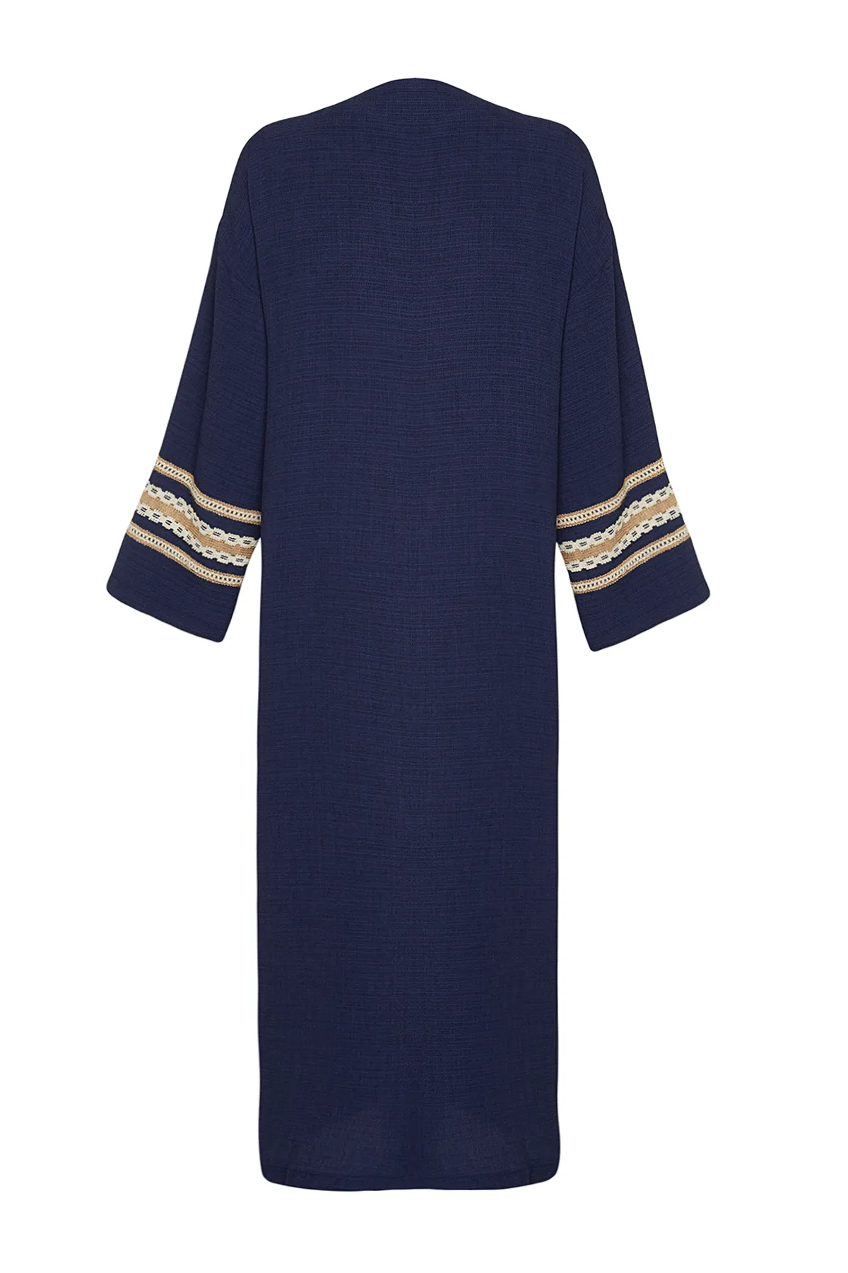 Trendyol Modest  Langer gewebter Kimono & Kaftan & Abaya mit Indigo-Brode-Details TCTSS24KF00006