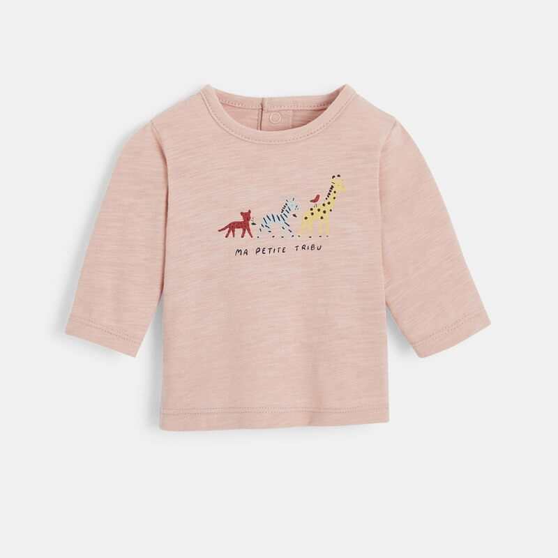 T-shirt manches longues bébé en jersey flammé bio rose Absorba